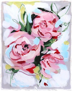 Rose Love – Abstraktes, farbenfrohes, geblümtes Gemälde auf Papier