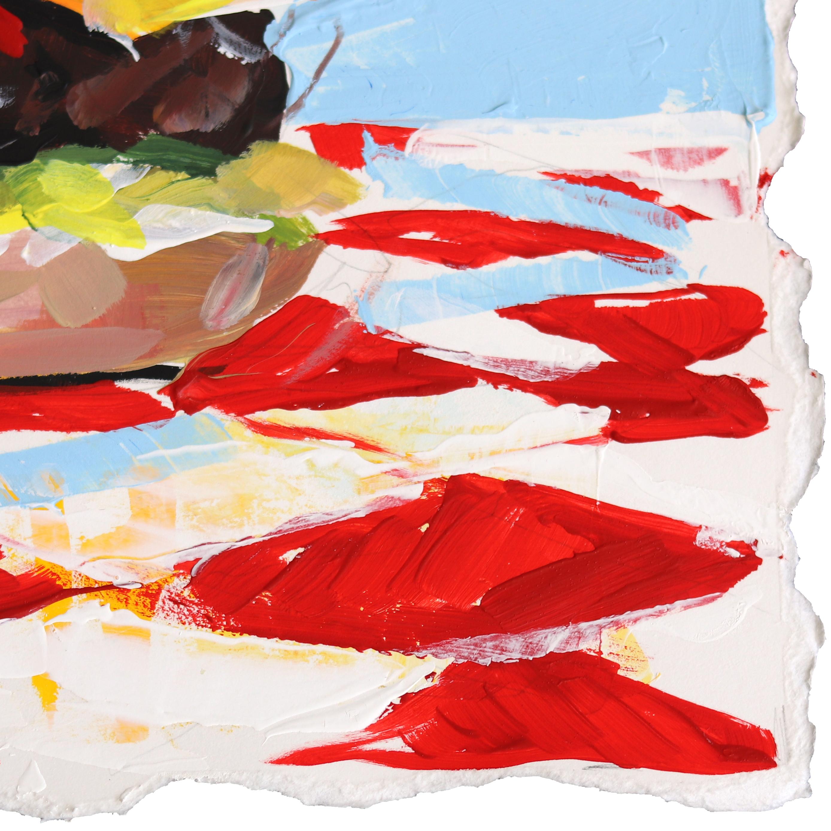 Royale mit doppeltem Käse - Lebensmittel-Stillleben Farbdurchdringung Mixed Media Painting (Zeitgenössisch), Mixed Media Art, von Kellie Newsome