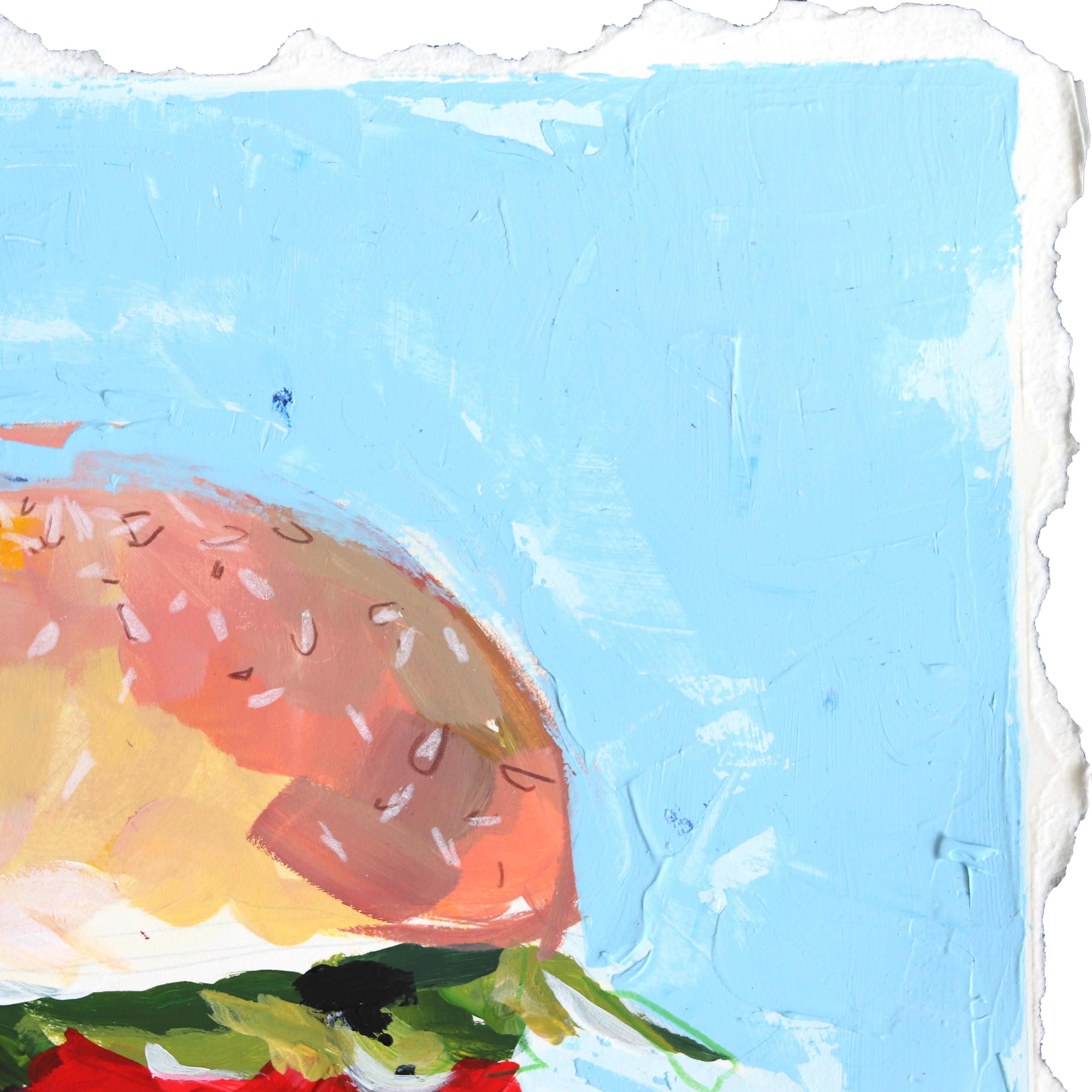 Royale mit doppeltem Käse - Lebensmittel-Stillleben Farbdurchdringung Mixed Media Painting im Angebot 1