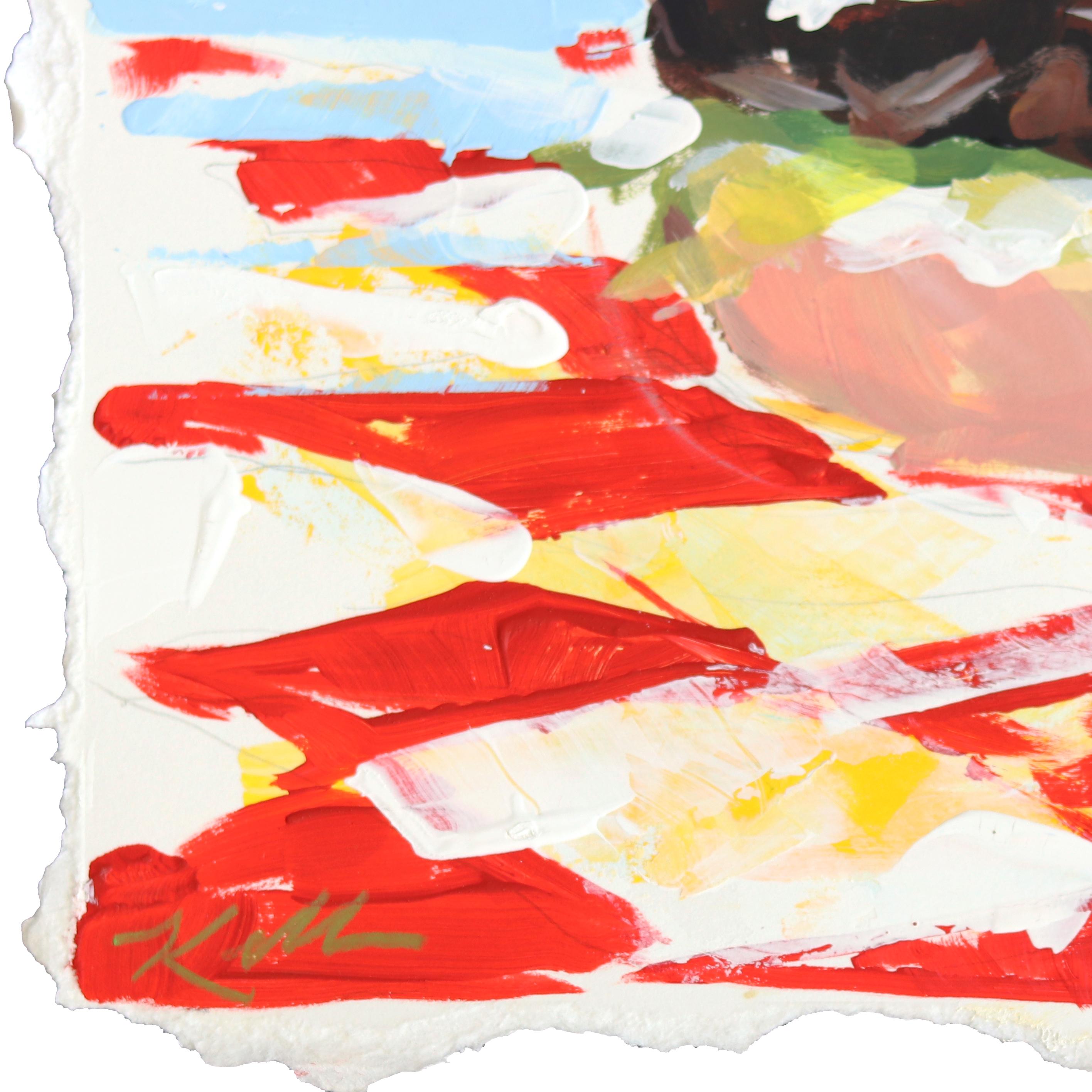 Royale mit doppeltem Käse - Lebensmittel-Stillleben Farbdurchdringung Mixed Media Painting im Angebot 2