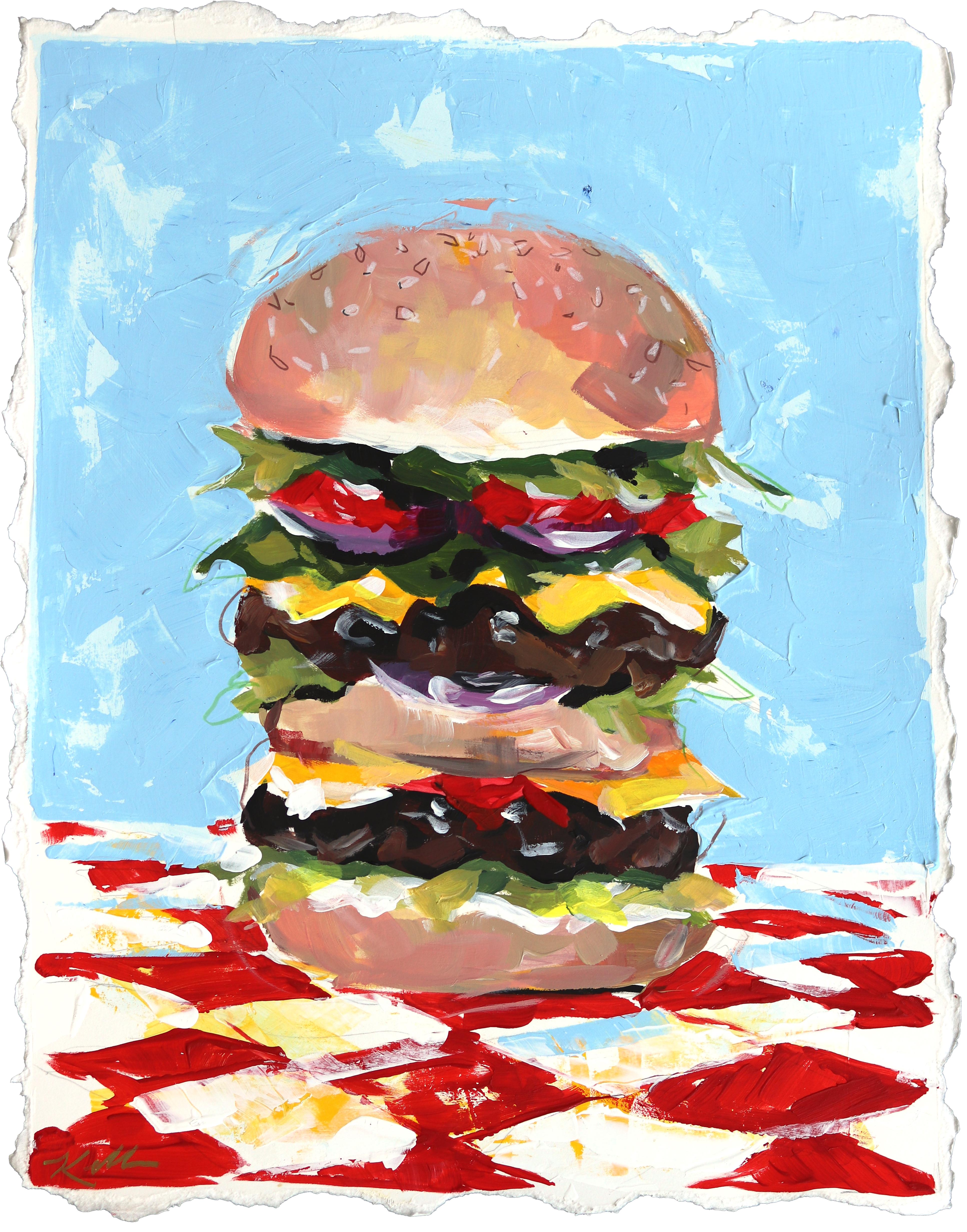 Royale mit doppeltem Käse - Lebensmittel-Stillleben Farbdurchdringung Mixed Media Painting