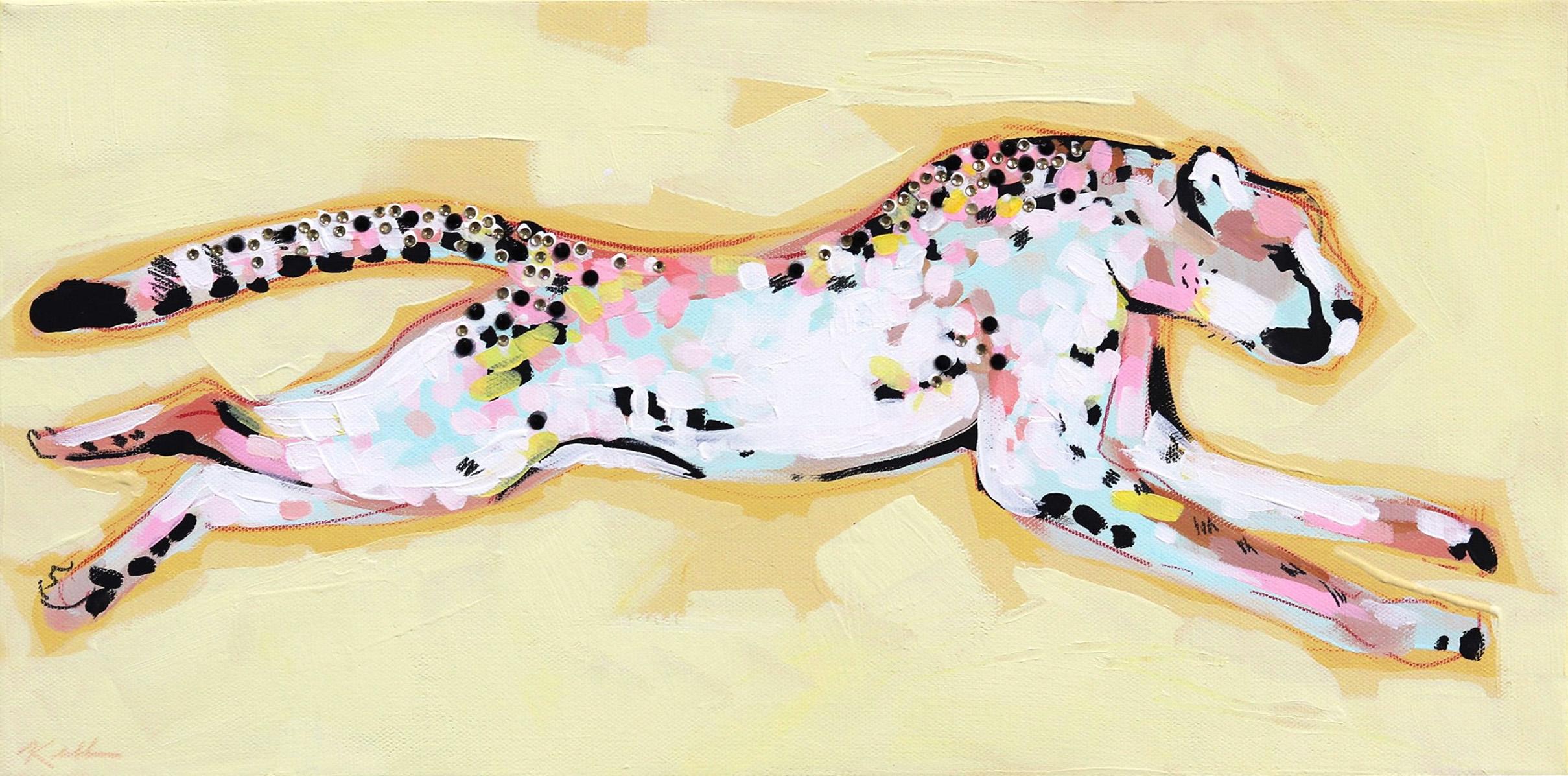Kellie Newsome Figurative Painting - Running High - Graceful Textured Animal Painting - Abstract Figurative Cheetah