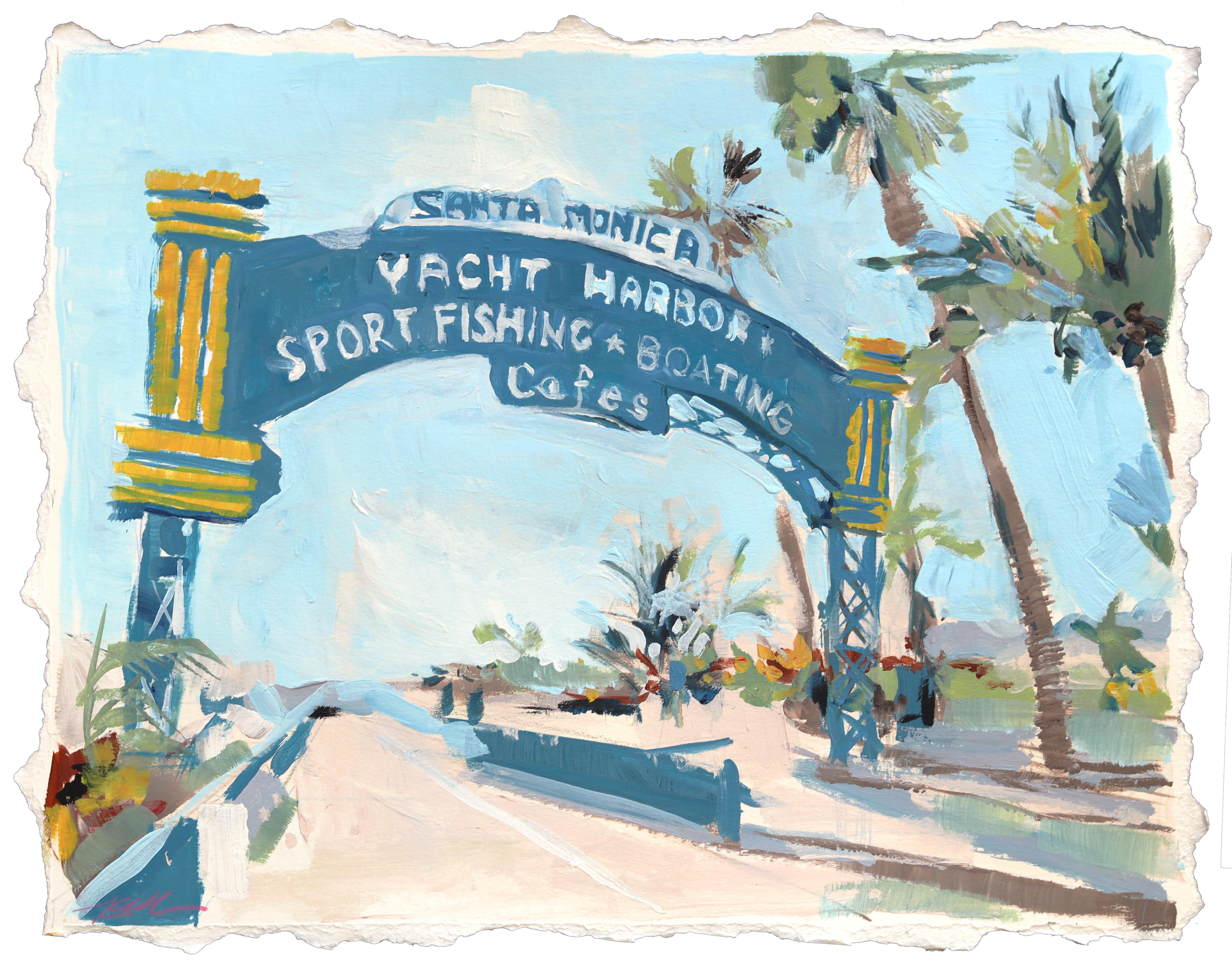 Santa Monica Pier - Abstract Landscape Los Angeles Mixed Media Painting on Paper