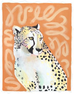 She Bites - Ritratto di ghepardo arancione dipinto su carta