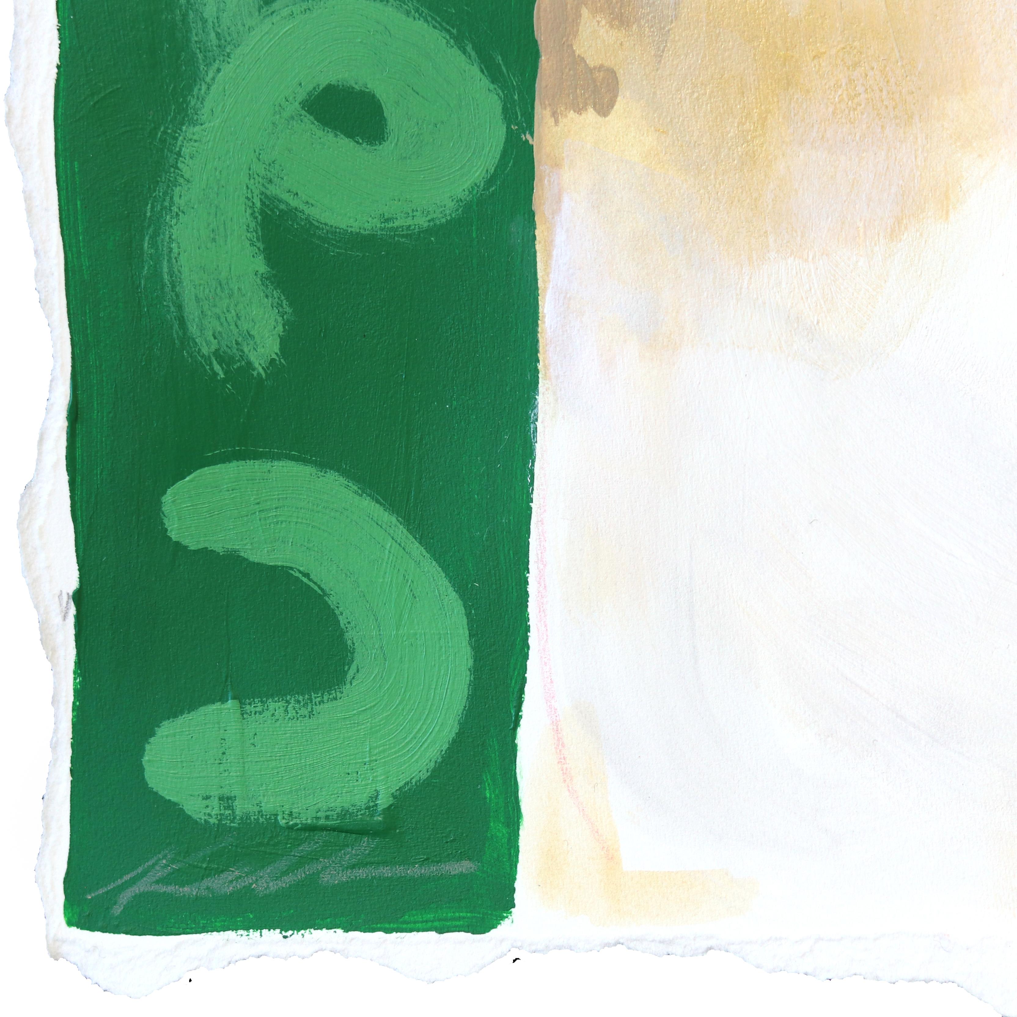 She Purrs - Green Cougar Portrait Painting on Paper - Contemporary Mixed Media Art by Kellie Newsome