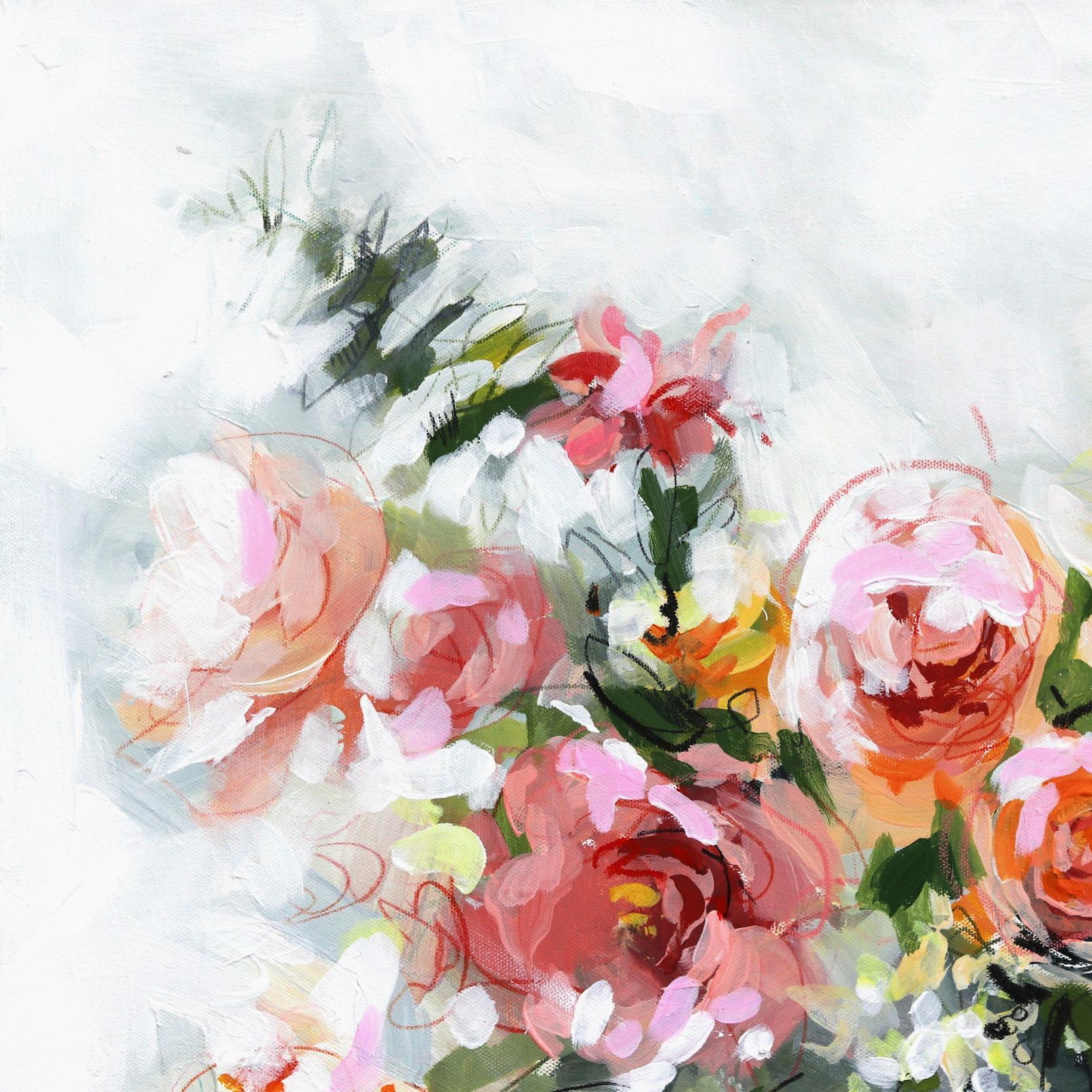 She Sings And Dances - Natura morta floreale a tinte tenui ed espressive con bouquet moderno - Painting Impressionismo astratto di Kellie Newsome