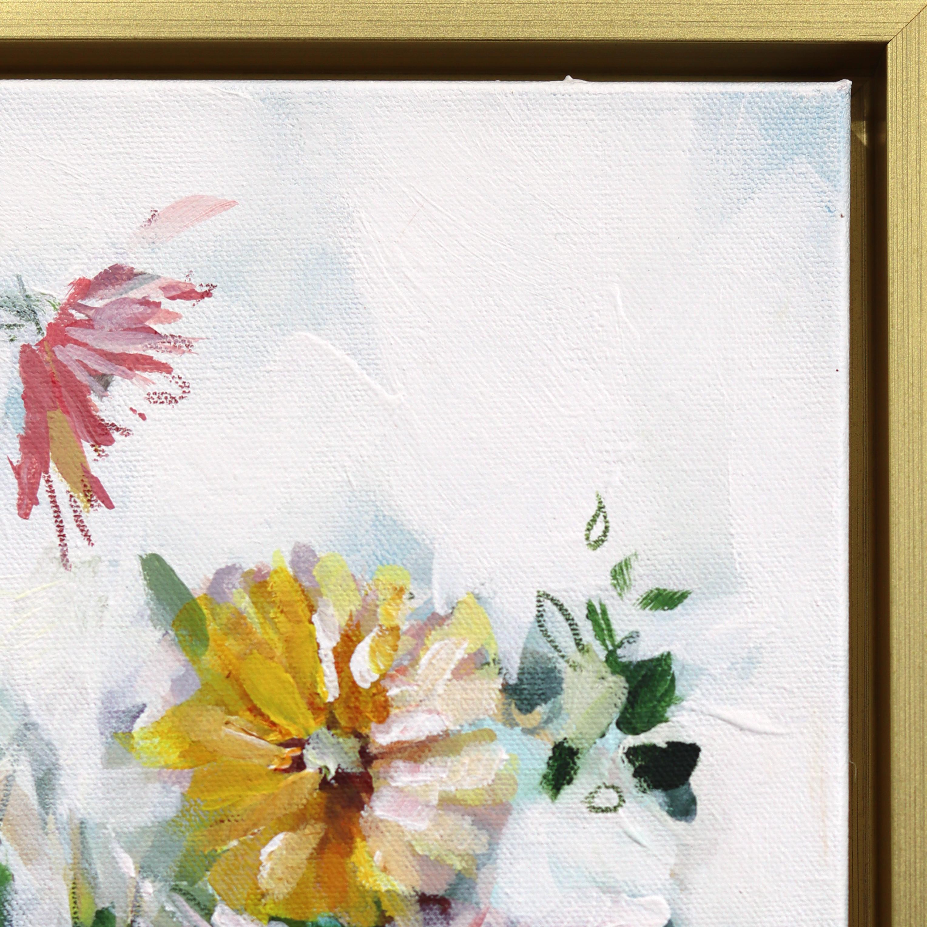 Sight of Fall - Gerahmte bunte Blumenstillleben Mixed Media Malerei auf Leinwand im Angebot 2