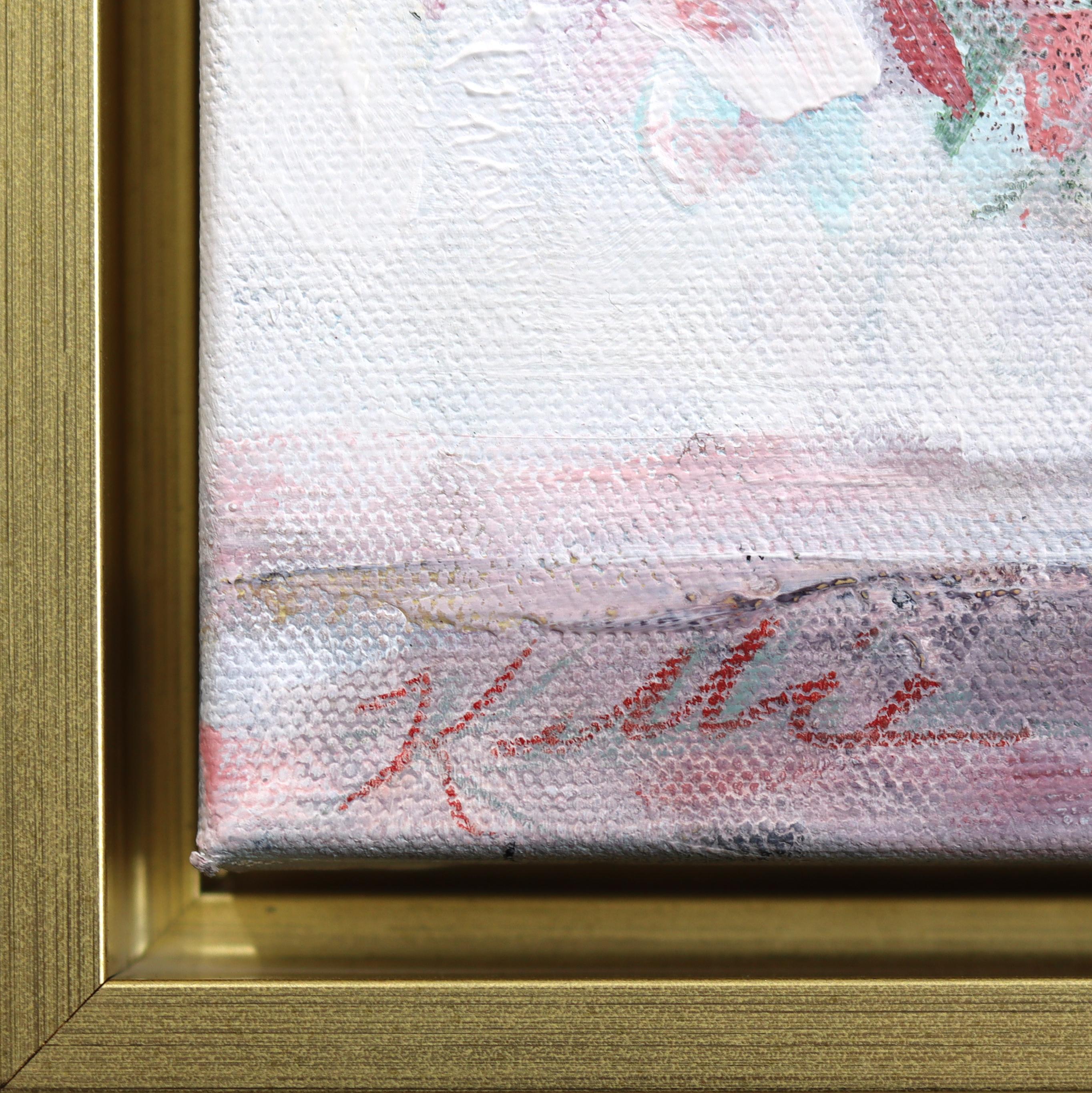 Sight of Fall - Gerahmte bunte Blumenstillleben Mixed Media Malerei auf Leinwand im Angebot 3