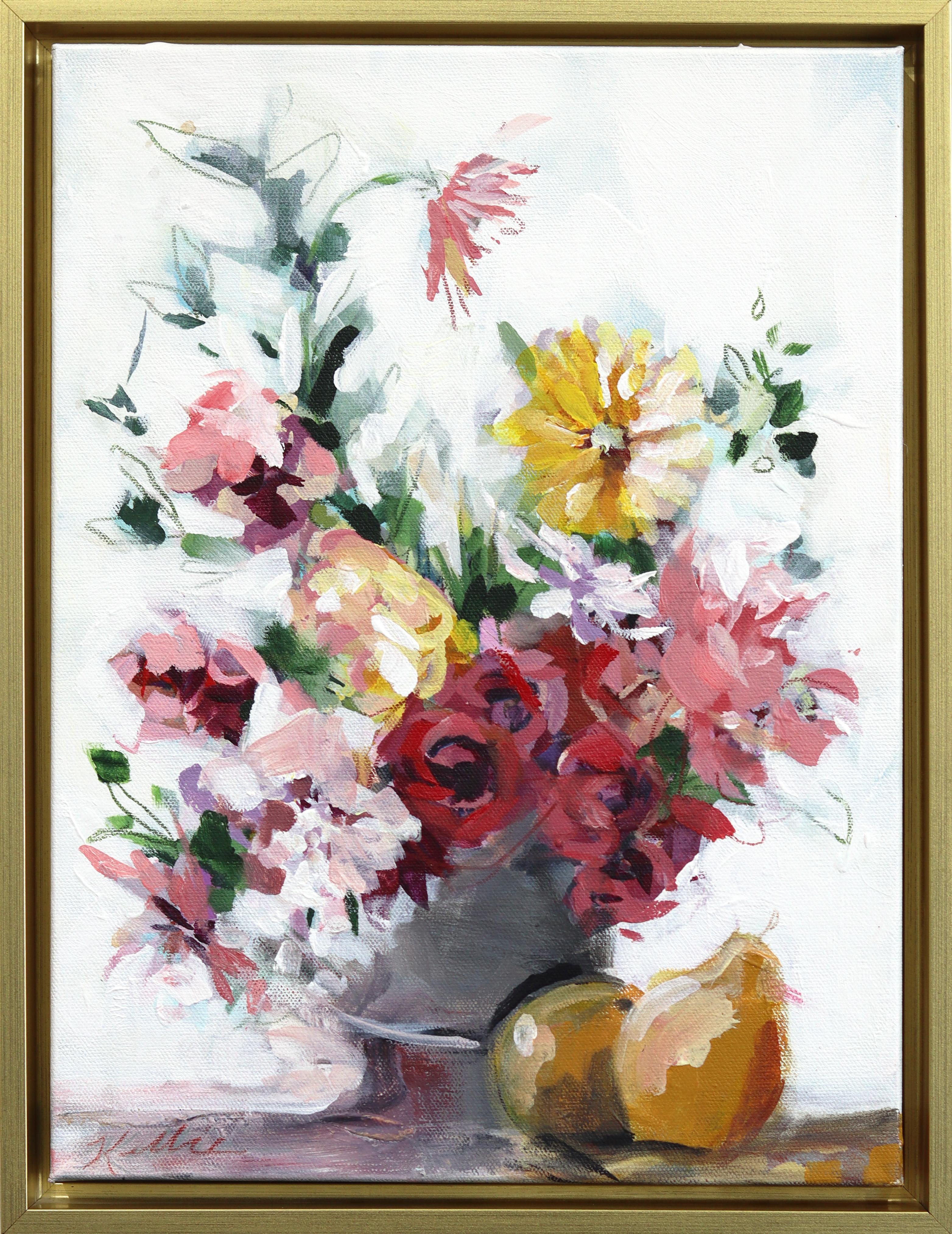 Sight of Fall - Gerahmte bunte Blumenstillleben Mixed Media Malerei auf Leinwand