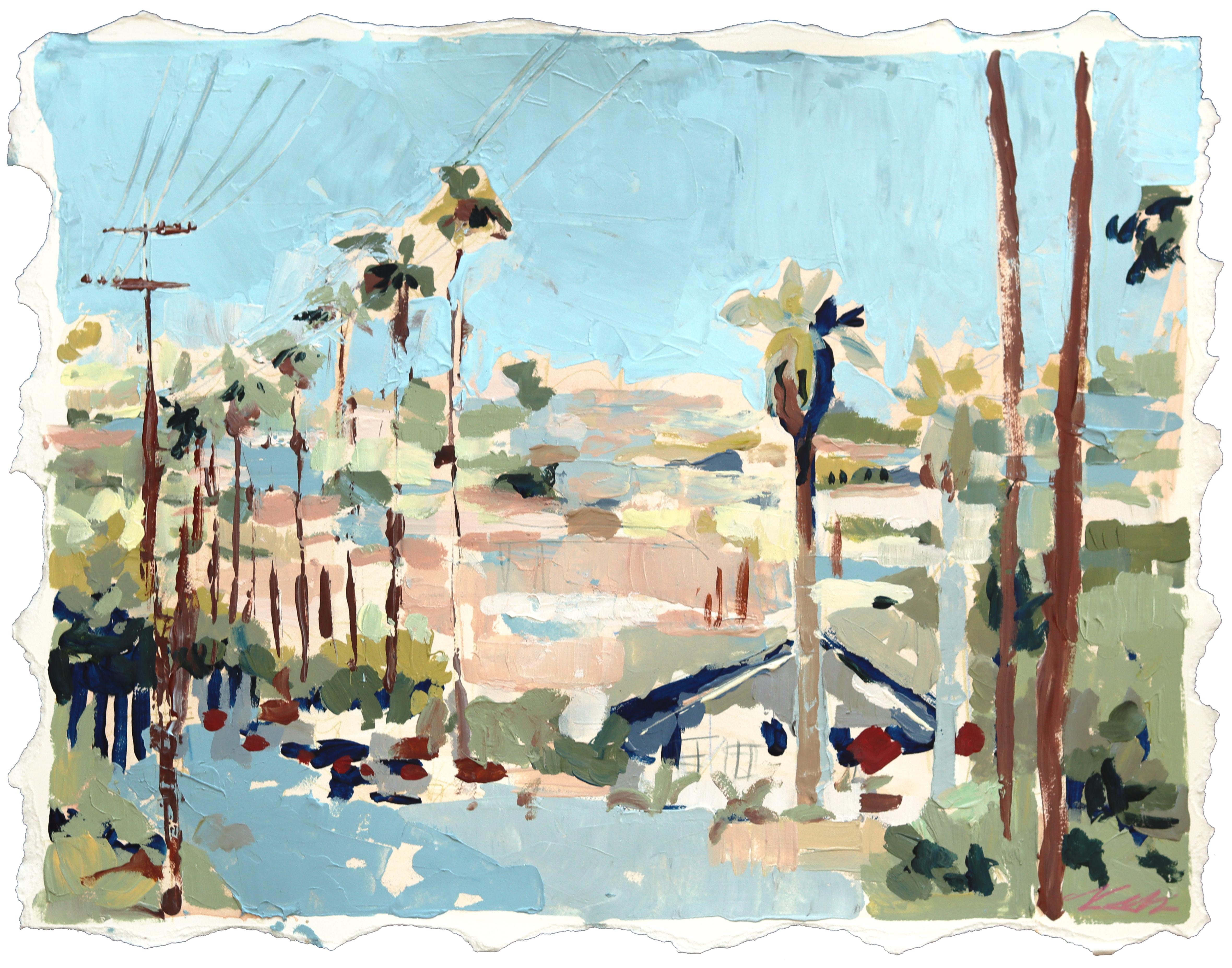 Silverlake - Abstract City Los Angeles Landscape Mixed Media Painting on Paper