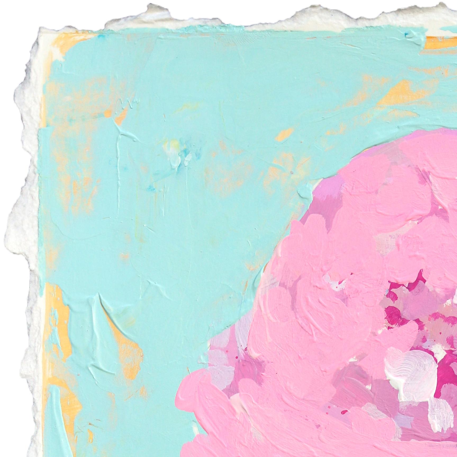 Single Scoop - Natura morta astratta di gelato azzurro e rosa su carta - Painting di Kellie Newsome