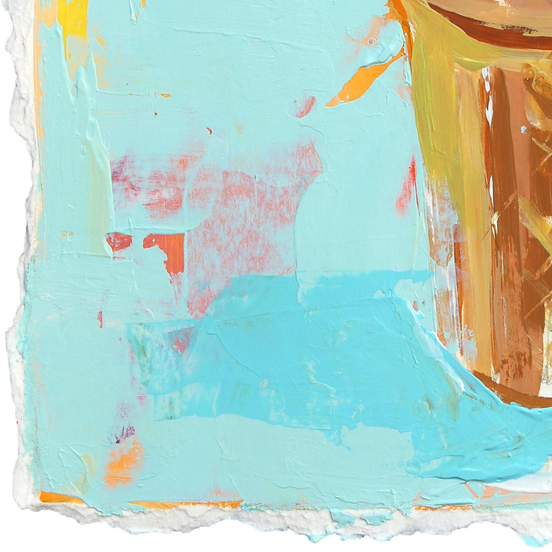 Single Scoop - Natura morta astratta di gelato azzurro e rosa su carta - Still-Life Painting Blu di Kellie Newsome
