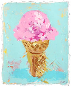 Single Scoop - Natura morta astratta di gelato azzurro e rosa su carta