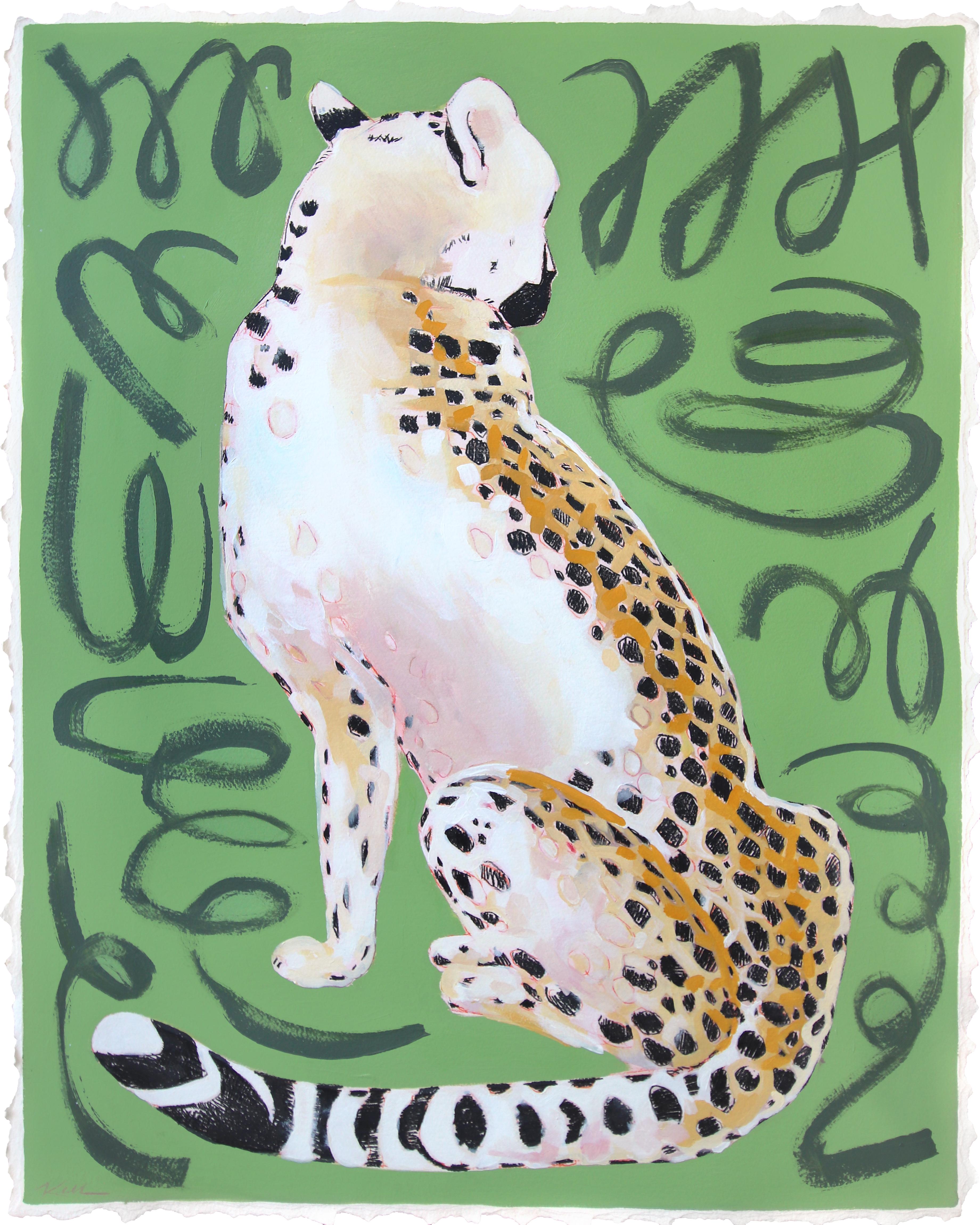 Animal Painting de Kellie Newsome - Guepardo sentado en verde -  Pintura abstracta de animales sobre papel