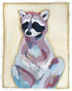 Sitting Trash Panda - Abstract Animal Painting on Paper