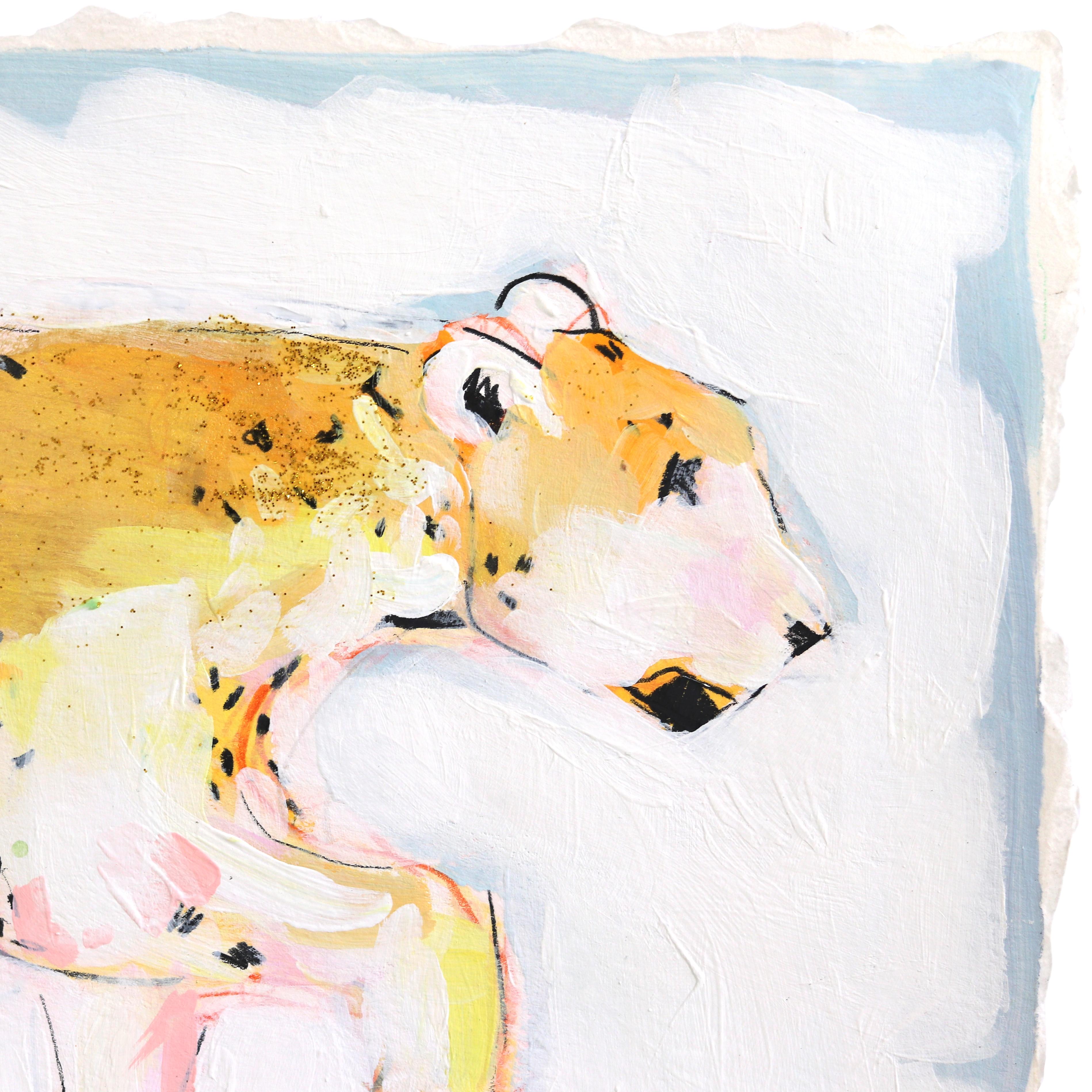 Lento y encantador - Paleta suave Tigre Pintura sobre papel - Mixed Media Art Contemporáneo de Kellie Newsome