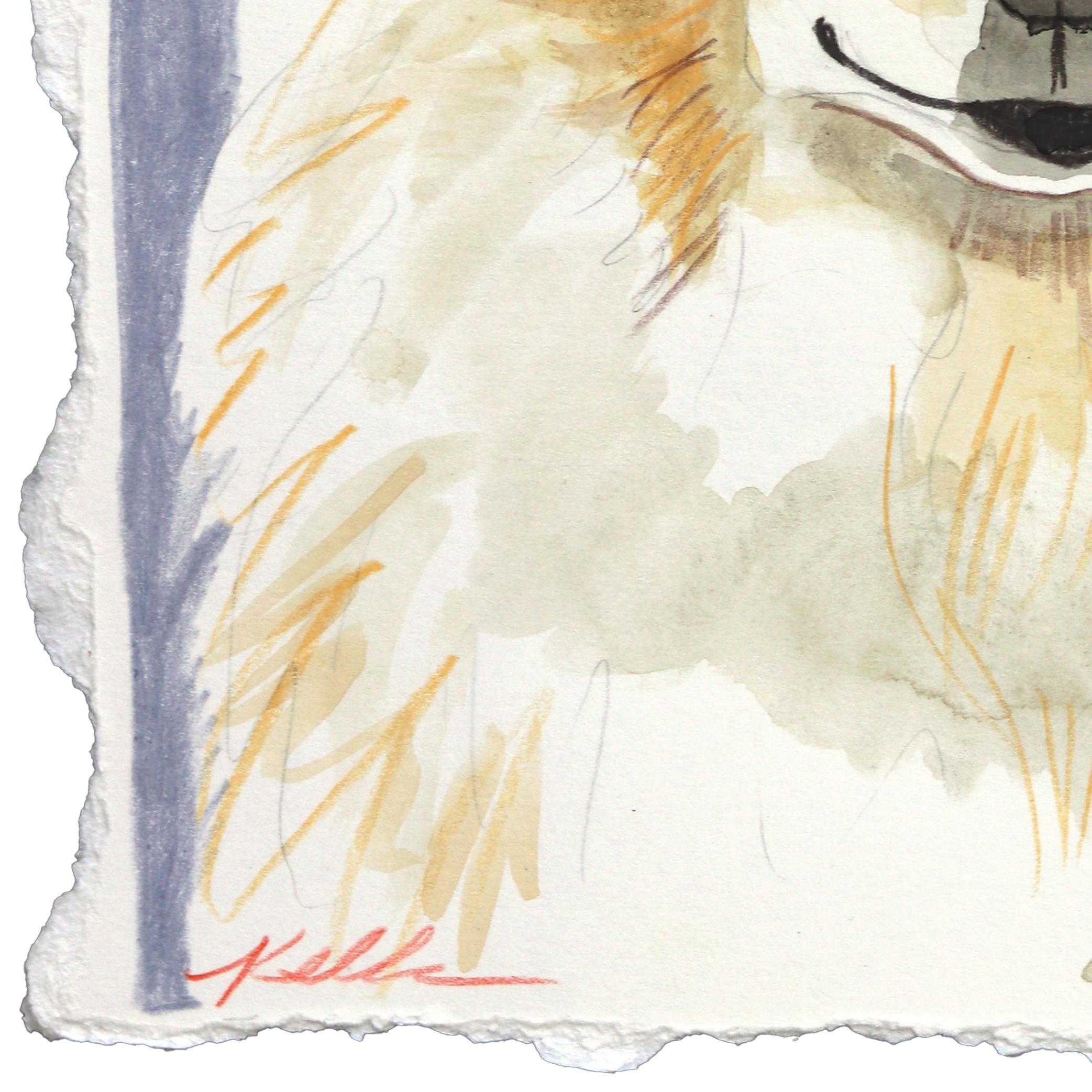 Small & Fluffy - Abstract Expressive Dog Portrait Mixed Media Painting on Paper im Angebot 2