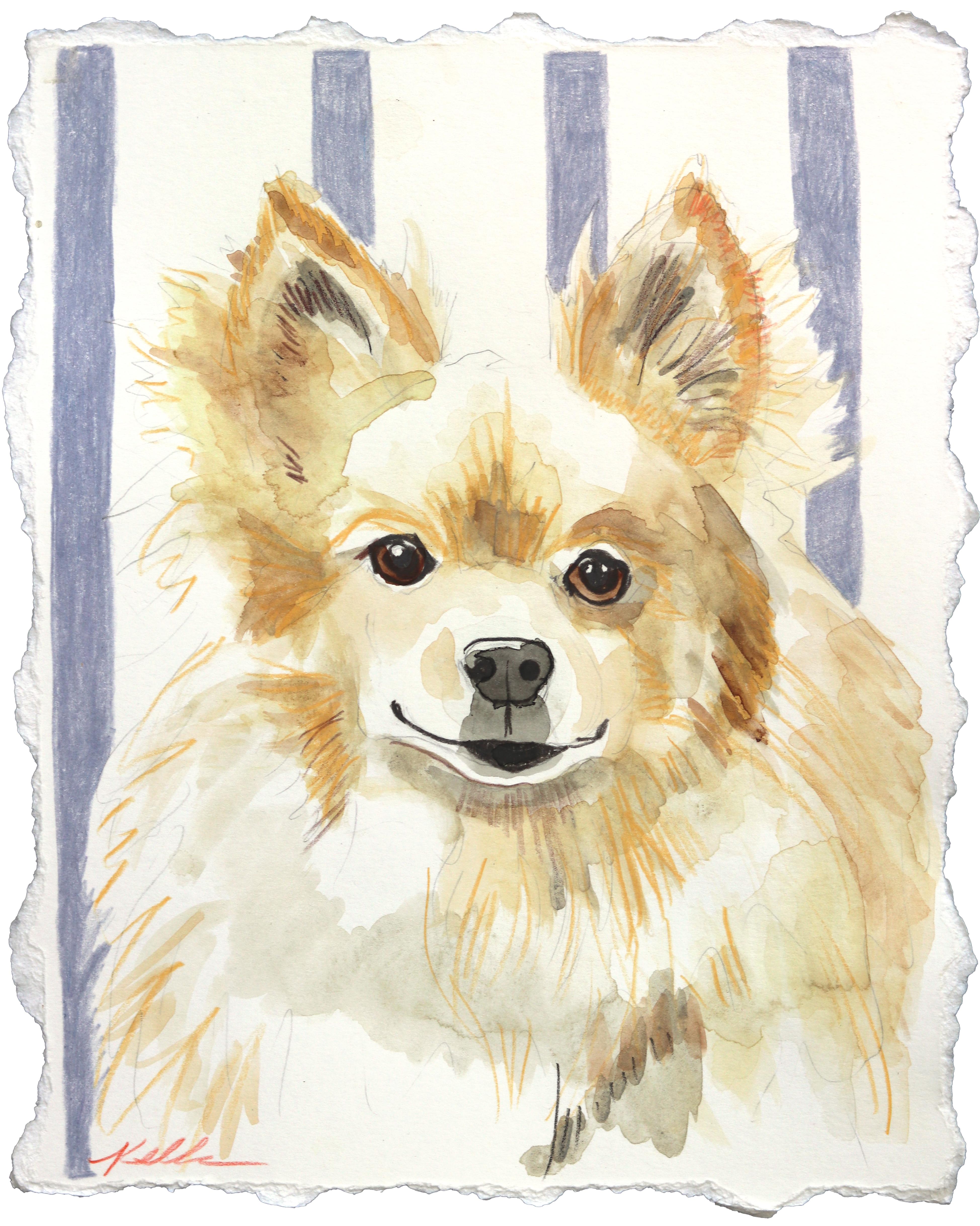 Small 
Fluffy - Abstract Expressive Dog Portrait Mixed Media Painting on Paper