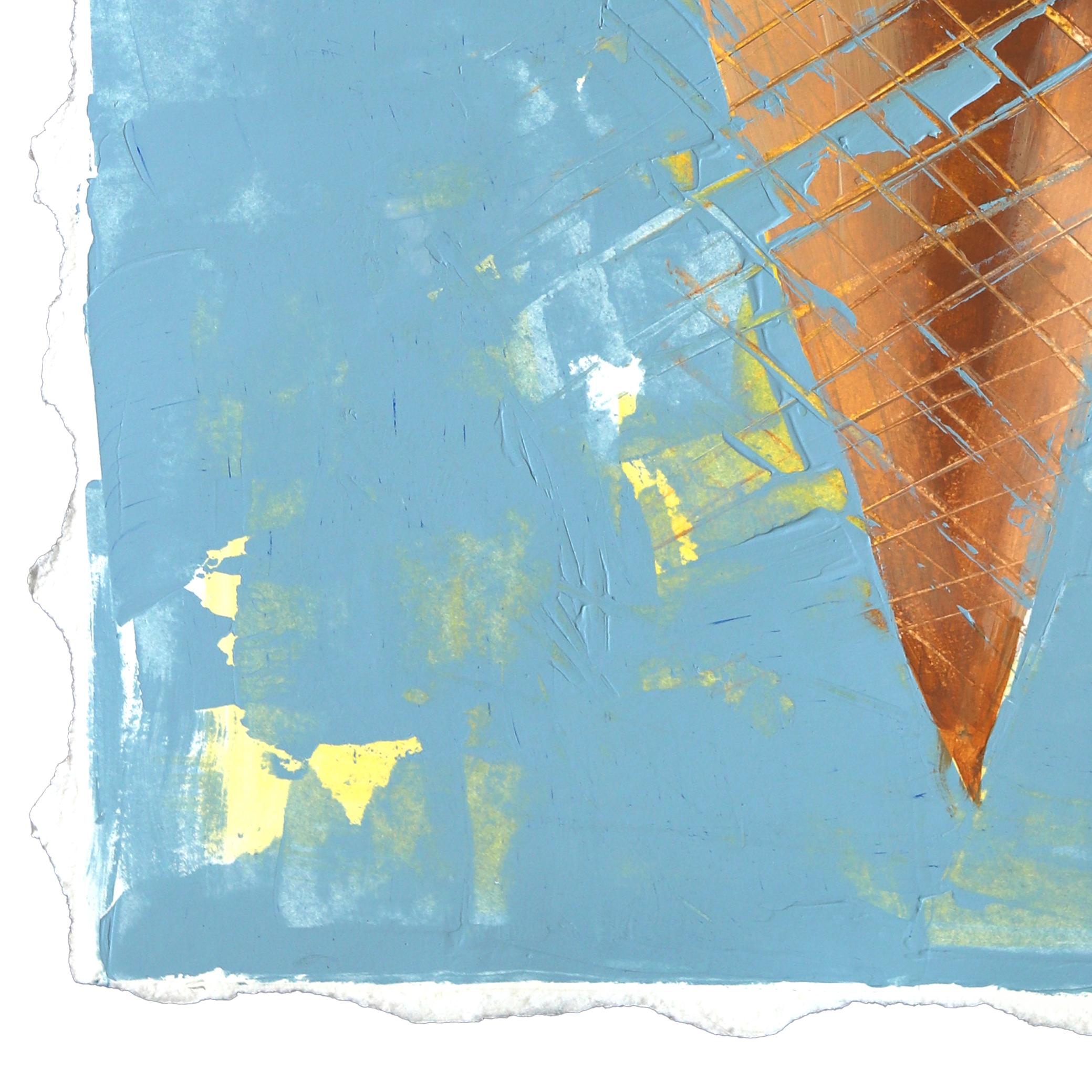 Soft Serve in einer Waffeltüte - Original Fun Dessert Mixed Media Malerei auf Papier (Blau), Still-Life Painting, von Kellie Newsome