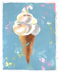 Soft Serve in einer Waffeltüte - Original Fun Dessert Mixed Media Malerei auf Papier