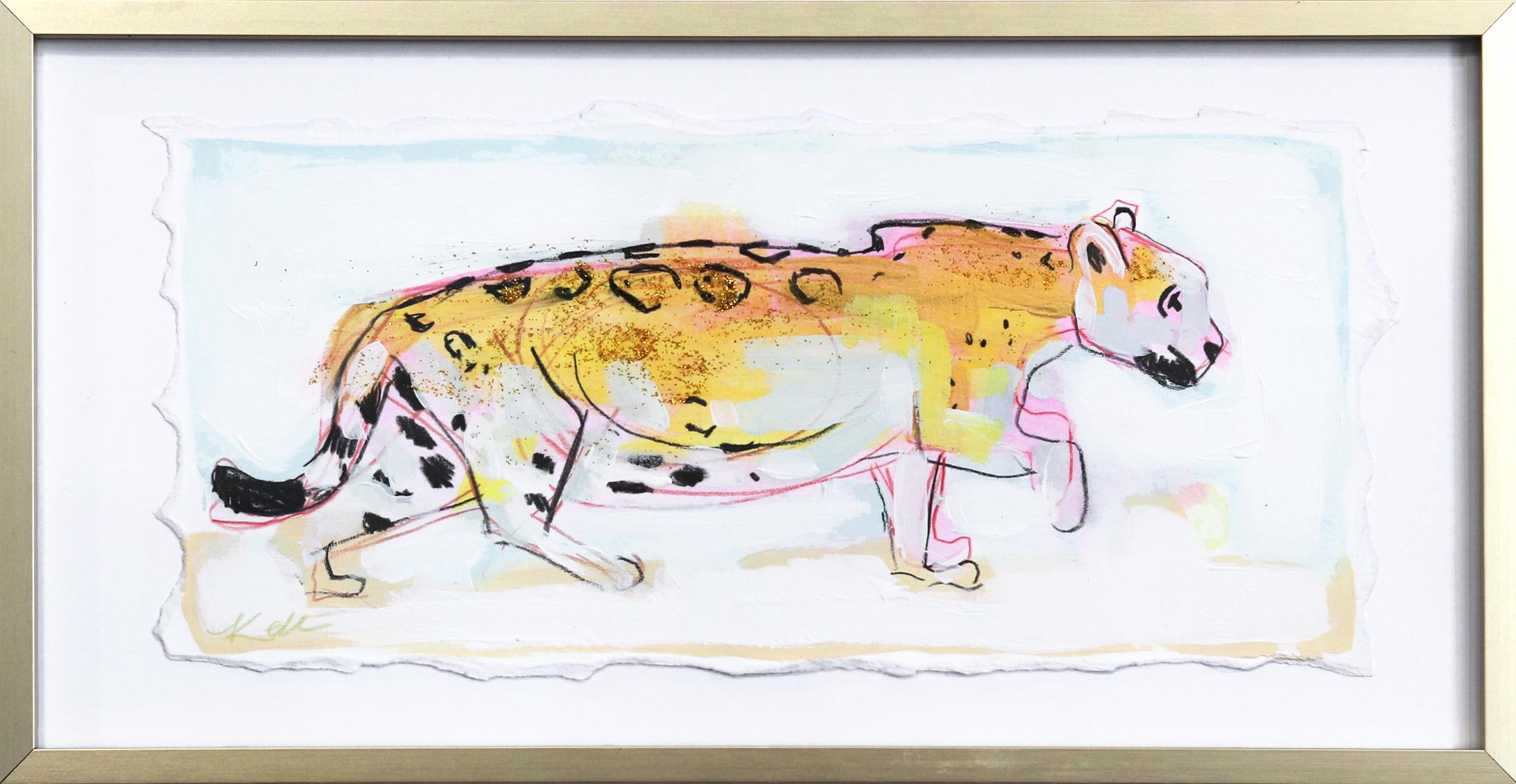 Kellie Newsome Animal Painting – Spots of Many  Original gerahmtes Wildtiergemälde auf Papier
