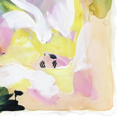 Spring Gathering By the Garden – farbenfrohes, expressionistisches, geblümtes Gemälde auf Papier