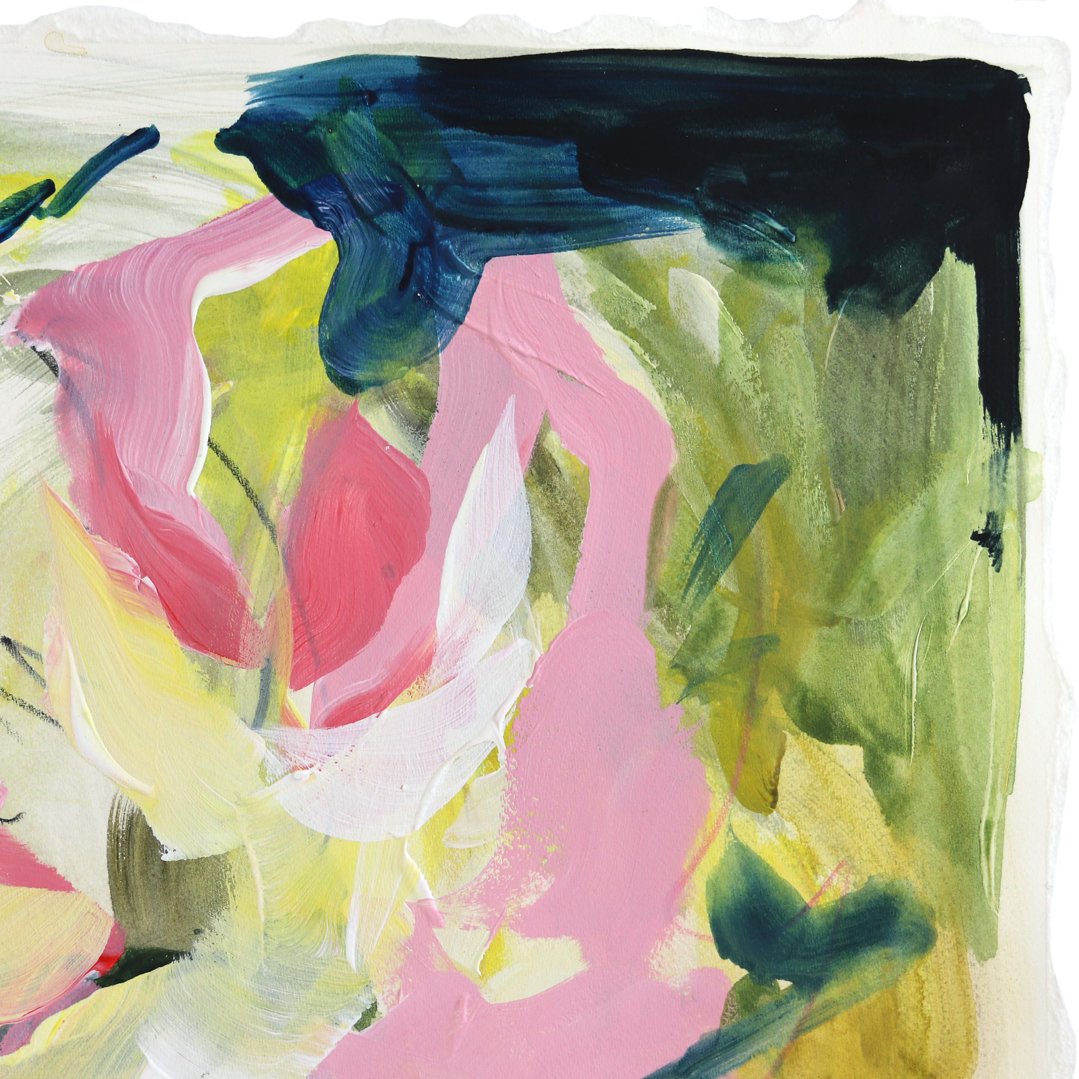 Raccolta di primavera in giardino - Pittura floreale colorata ed espressiva su carta - Painting Contemporaneo di Kellie Newsome