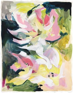 Spring Gathering By the Garden – farbenfrohes, expressionistisches, geblümtes Gemälde auf Papier