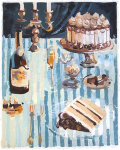 Stripes et chocolat  Nature morte bleu vif Peinture sur papier
