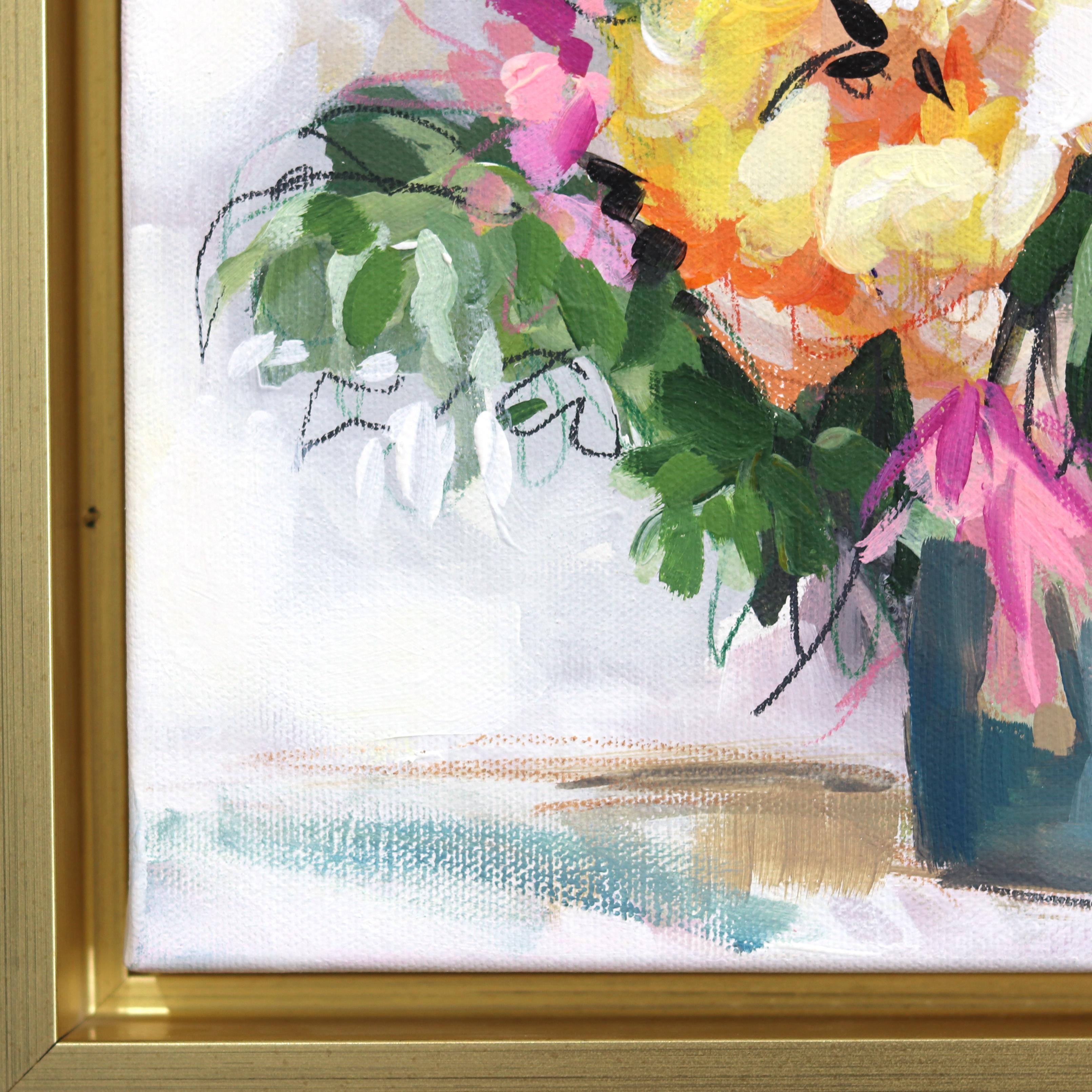 Summer Splash - Bodegón floral original enmarcado sobre lienzo en venta 2