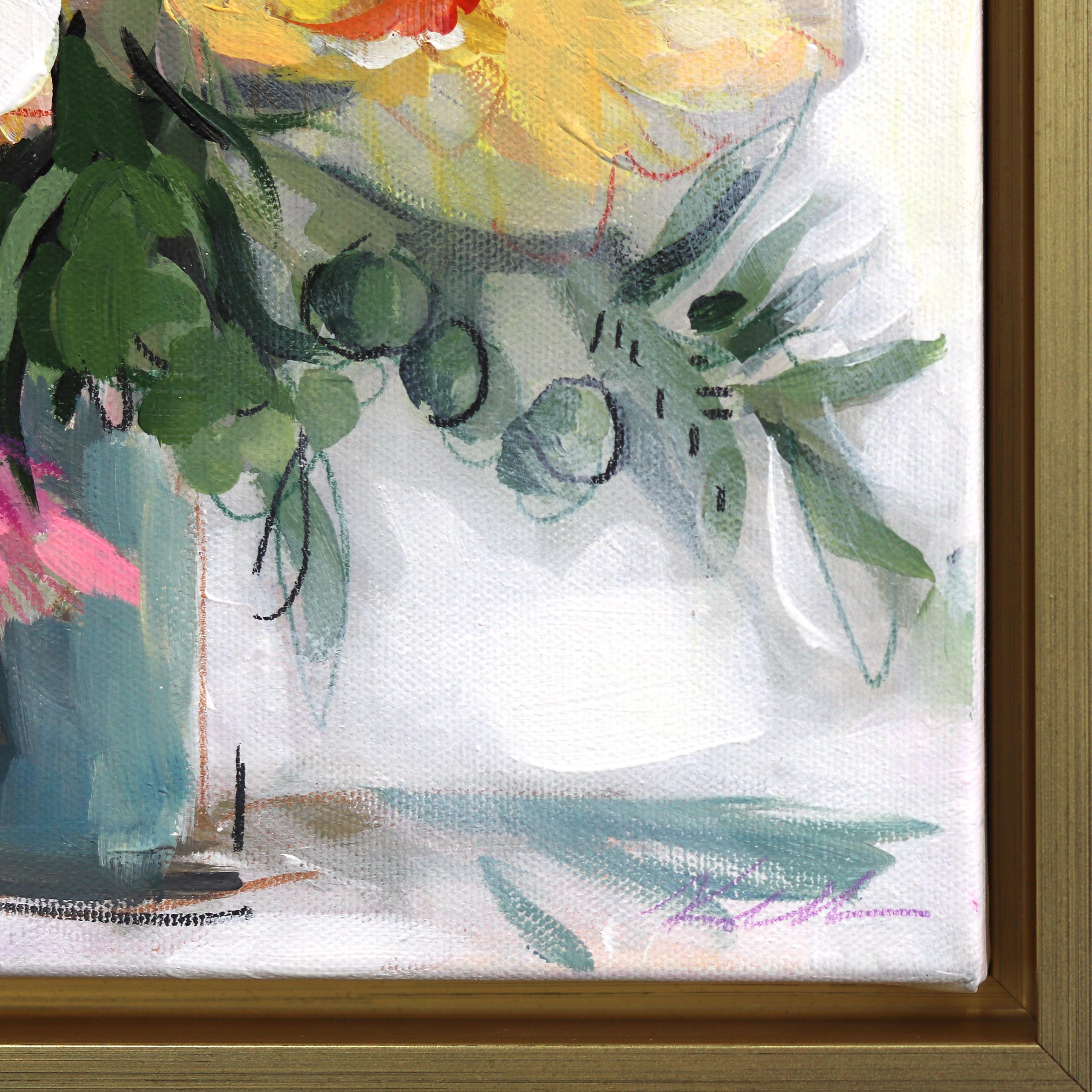 Summer Splash - Bodegón floral original enmarcado sobre lienzo en venta 3