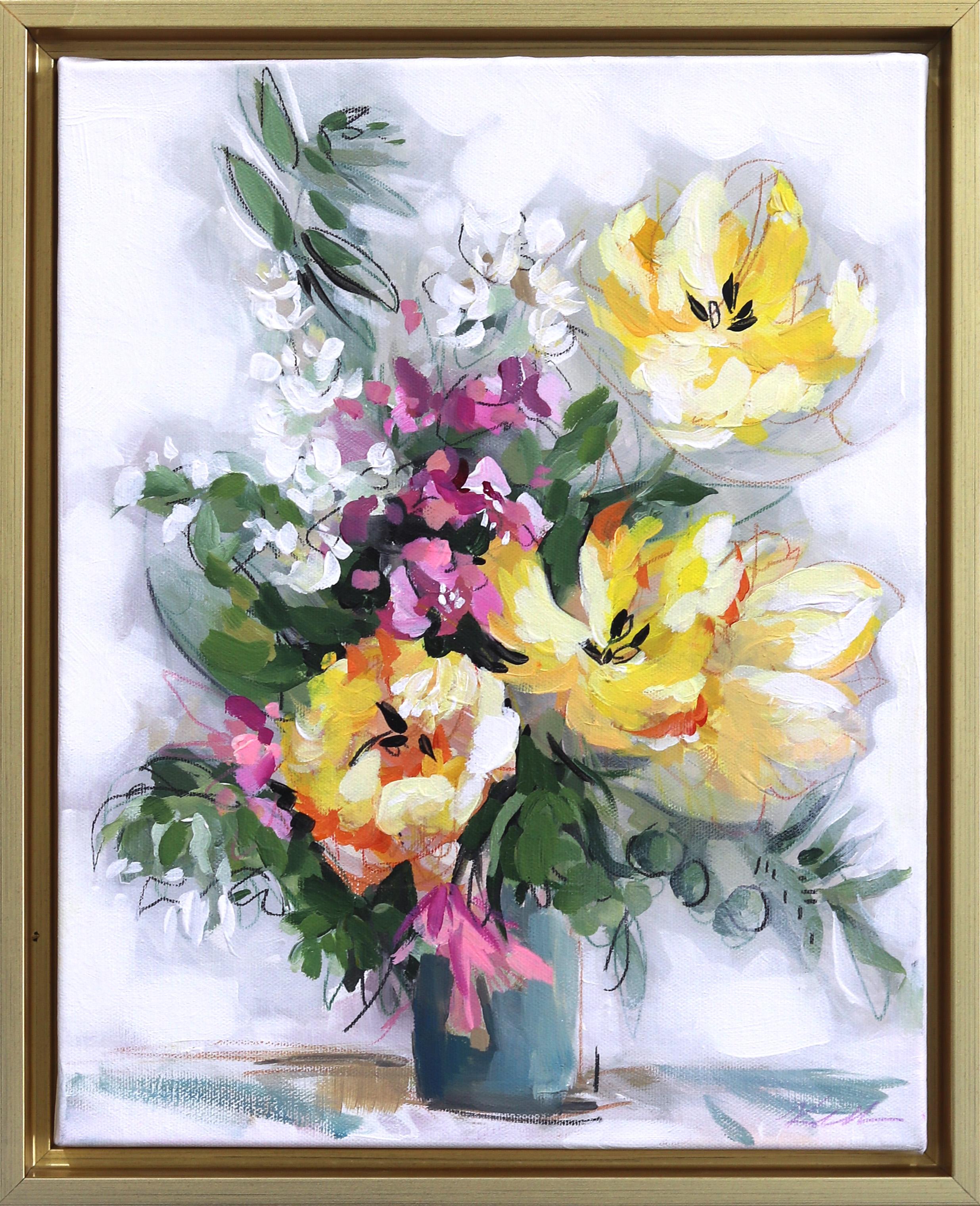 Summer Splash - Bodegón floral original enmarcado sobre lienzo