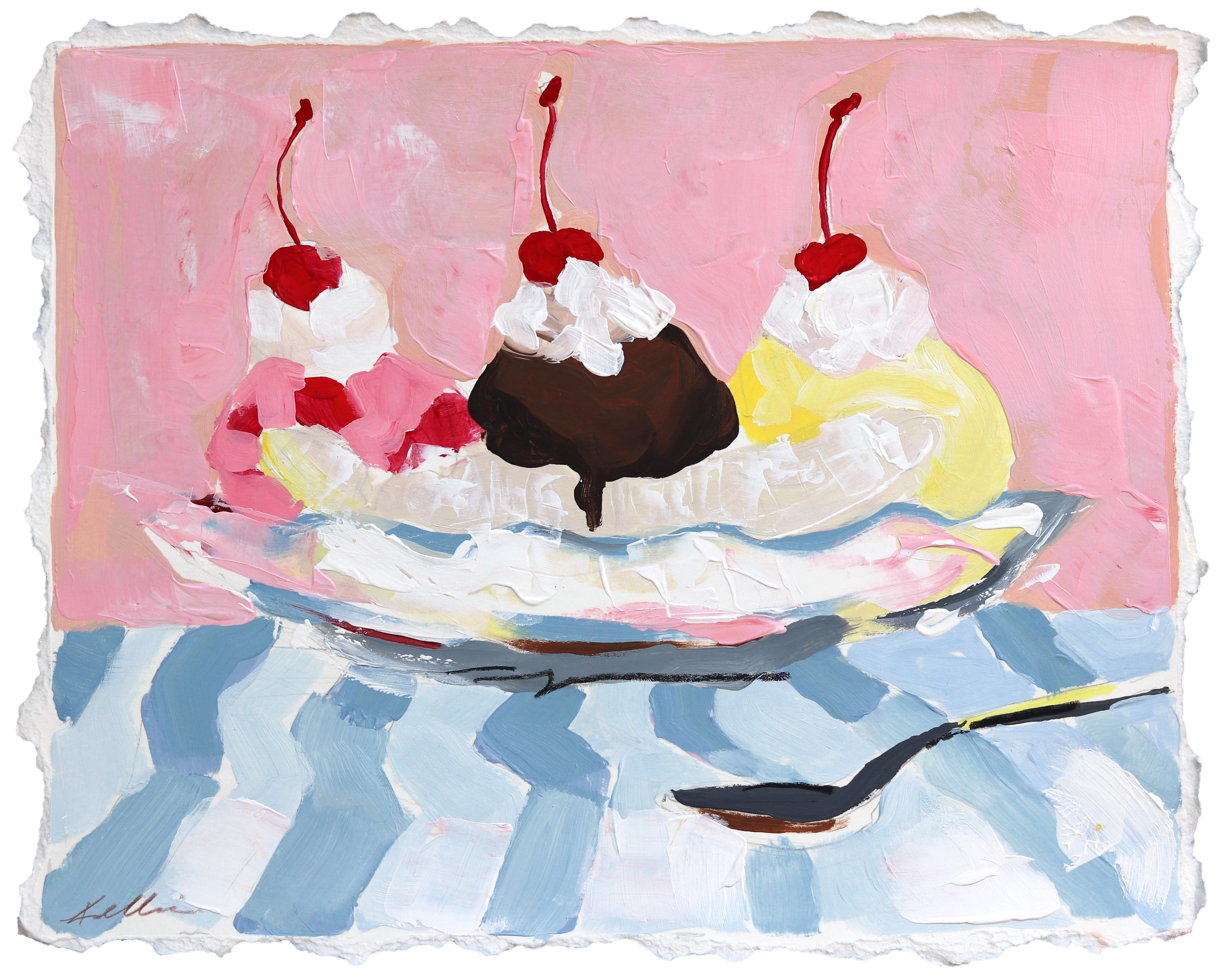 Sunday Funday - Pittura astratta a pastello su carta di una natura morta di gelato