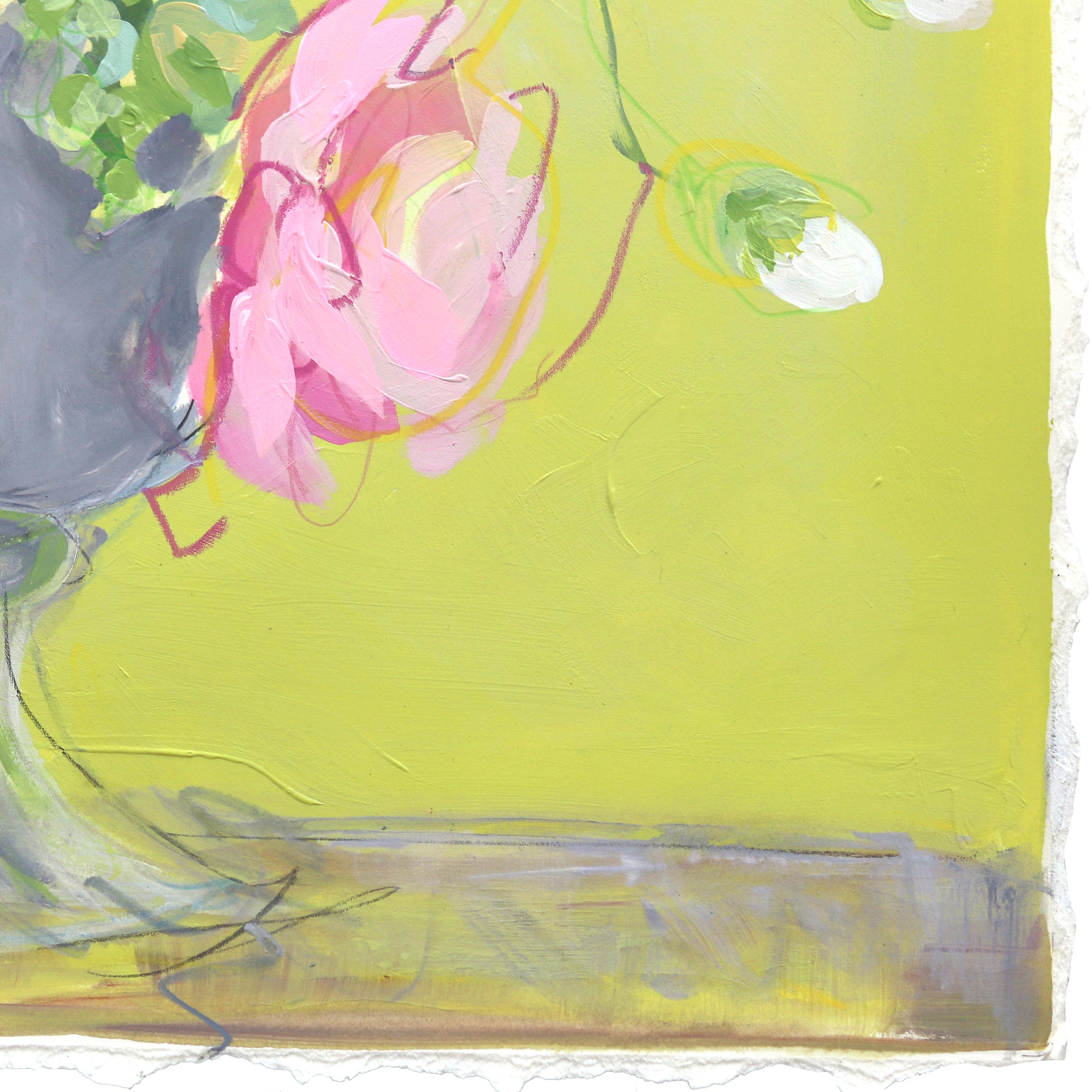 Sunshine in My Pocket - Vibrant Colorful Floral Still Life Painting on Paper For Sale 2