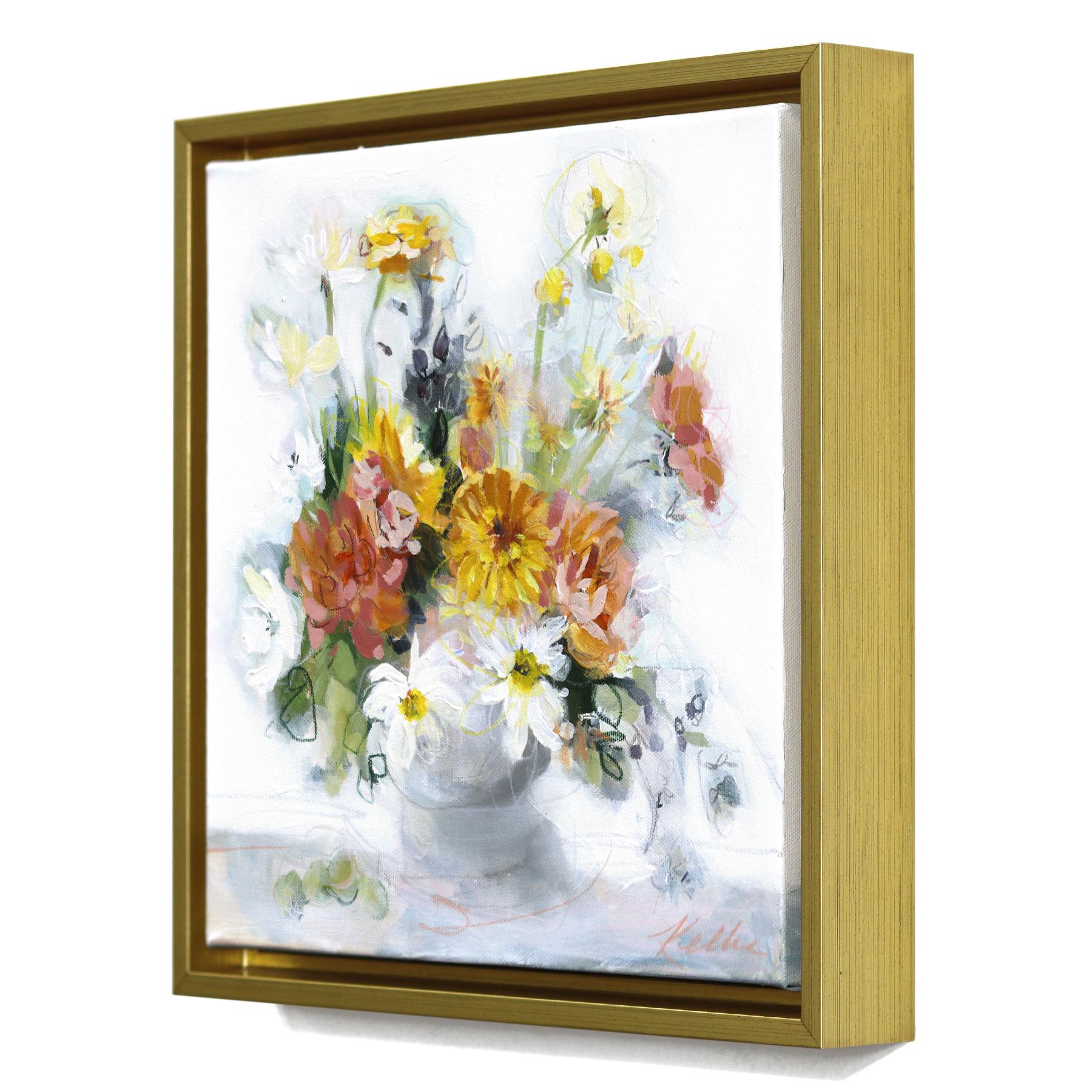 Süße Trauben - Gerahmtes abstraktes botanisches Blumenstillleben Kunstwerk auf Leinwand (Beige), Still-Life Painting, von Kellie Newsome