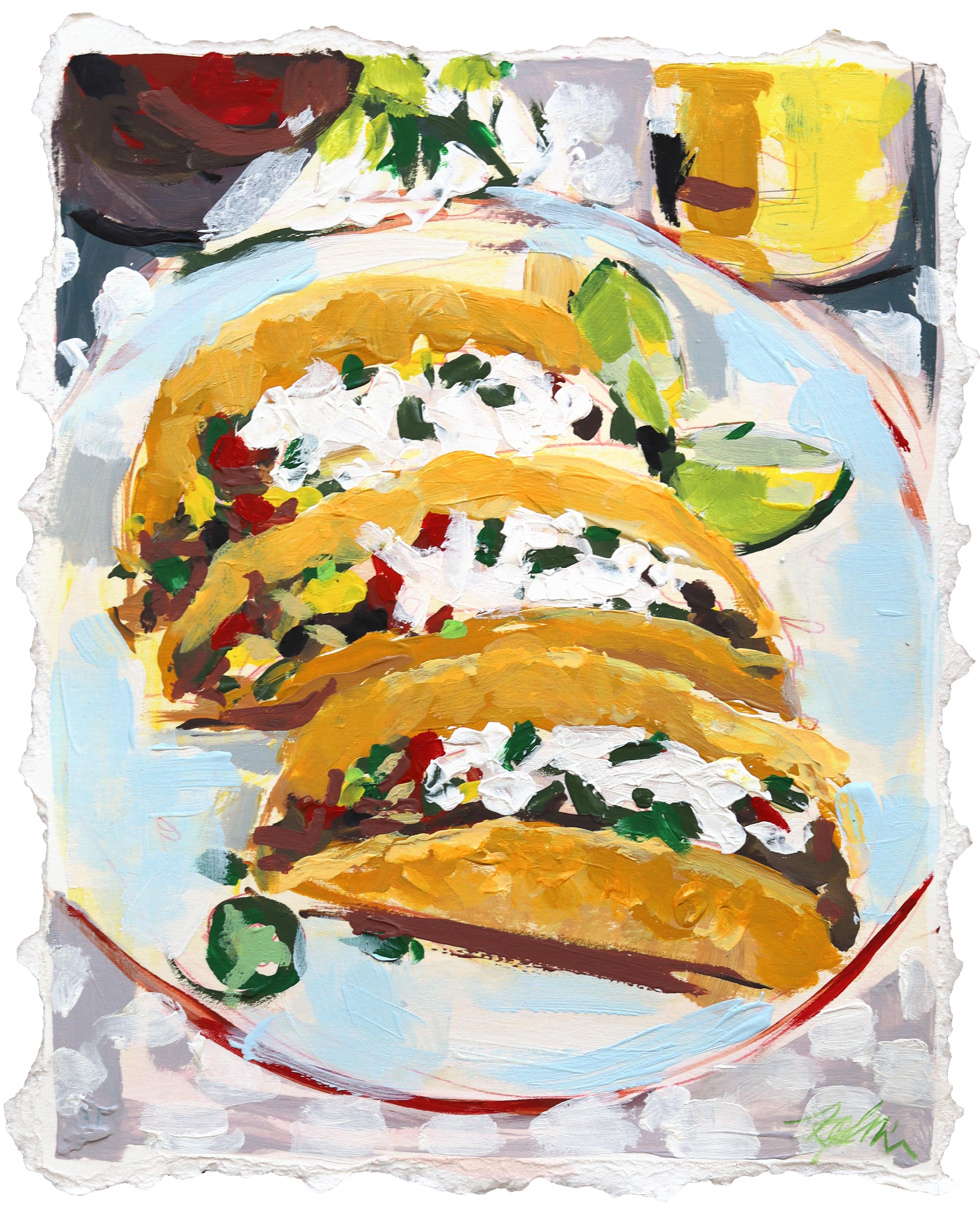 Taco Time - Original Abstract Mexican Food Still Life Acrylic Artwork on Paper