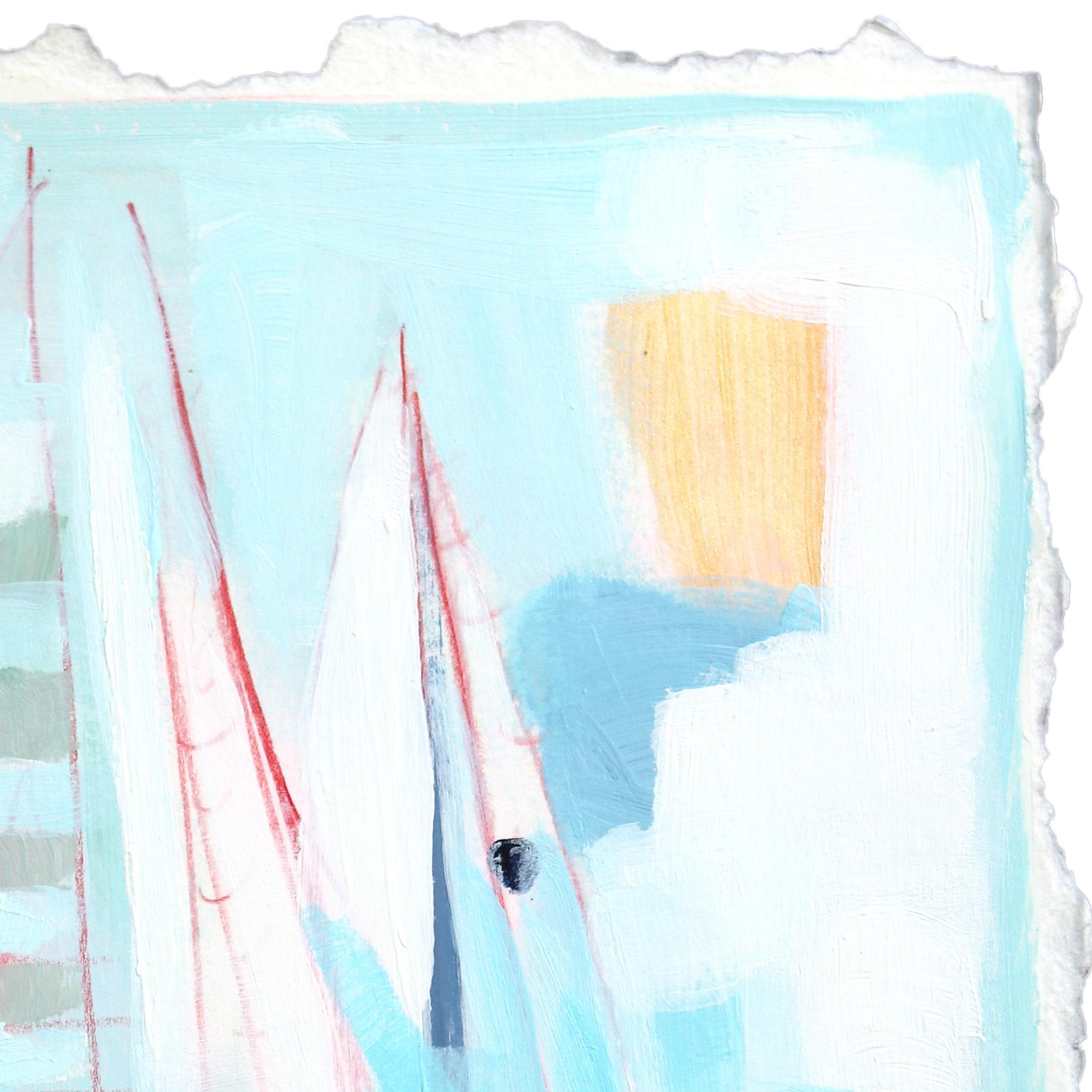 Portami a casa con il vento - Pittura astratta espressiva con barca a vela su carta - Painting Contemporaneo di Kellie Newsome