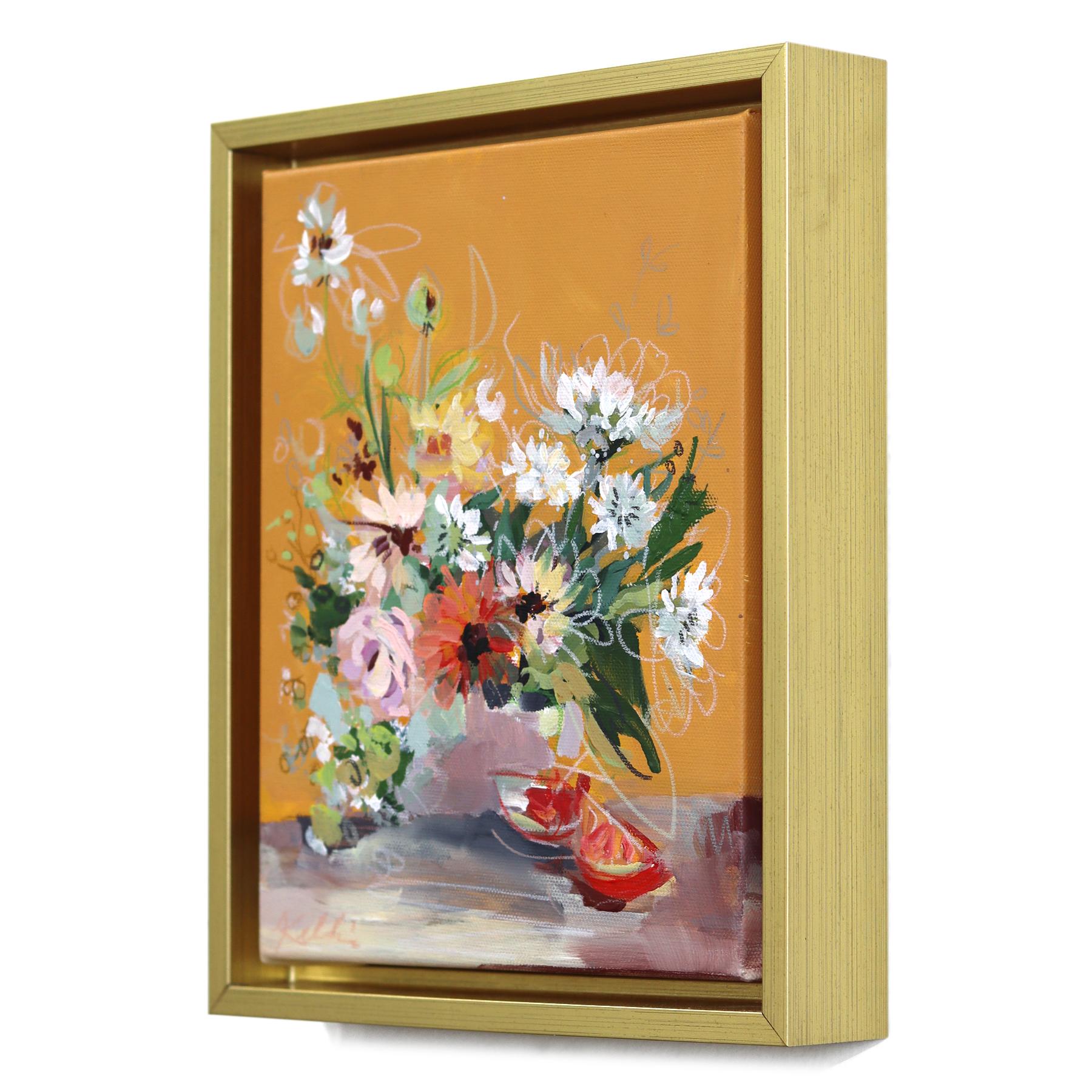 Tomato Wedge - Abstrakte Farbe getränkt floralen Stillleben Mixed Media Kunstwerk im Angebot 1