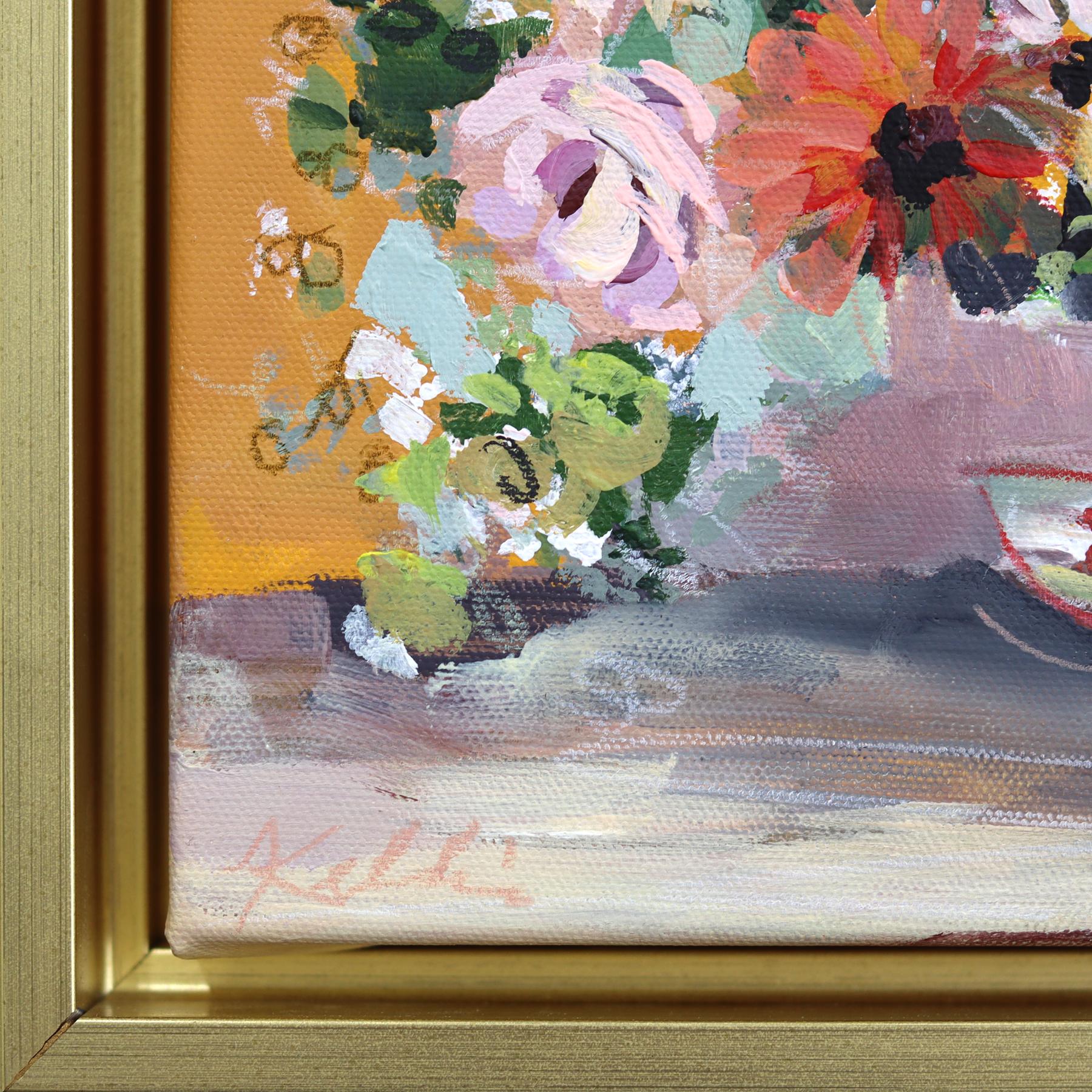 Tomato Wedge - Abstrakte Farbe getränkt floralen Stillleben Mixed Media Kunstwerk im Angebot 4