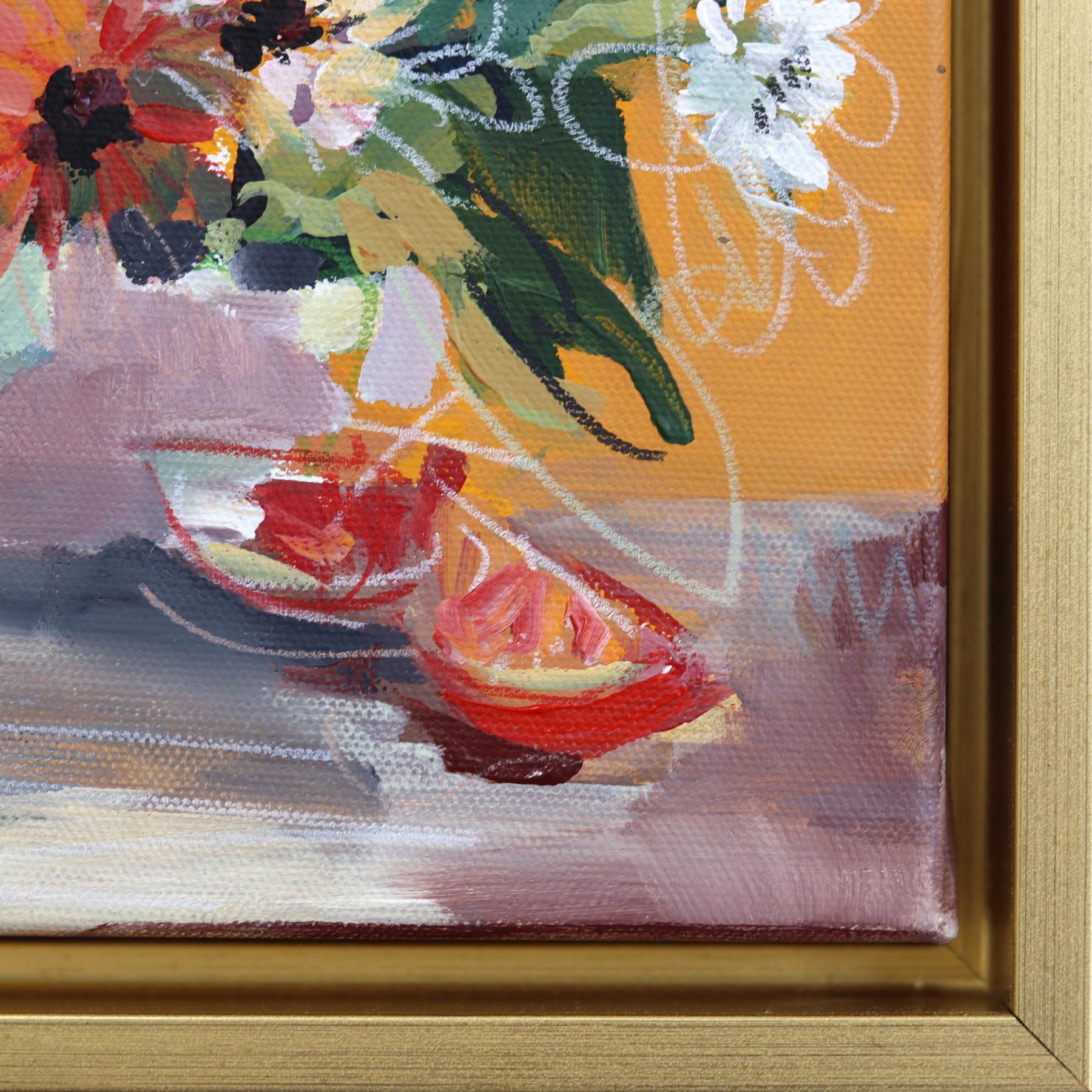 Tomato Wedge - Abstrakte Farbe getränkt floralen Stillleben Mixed Media Kunstwerk im Angebot 5