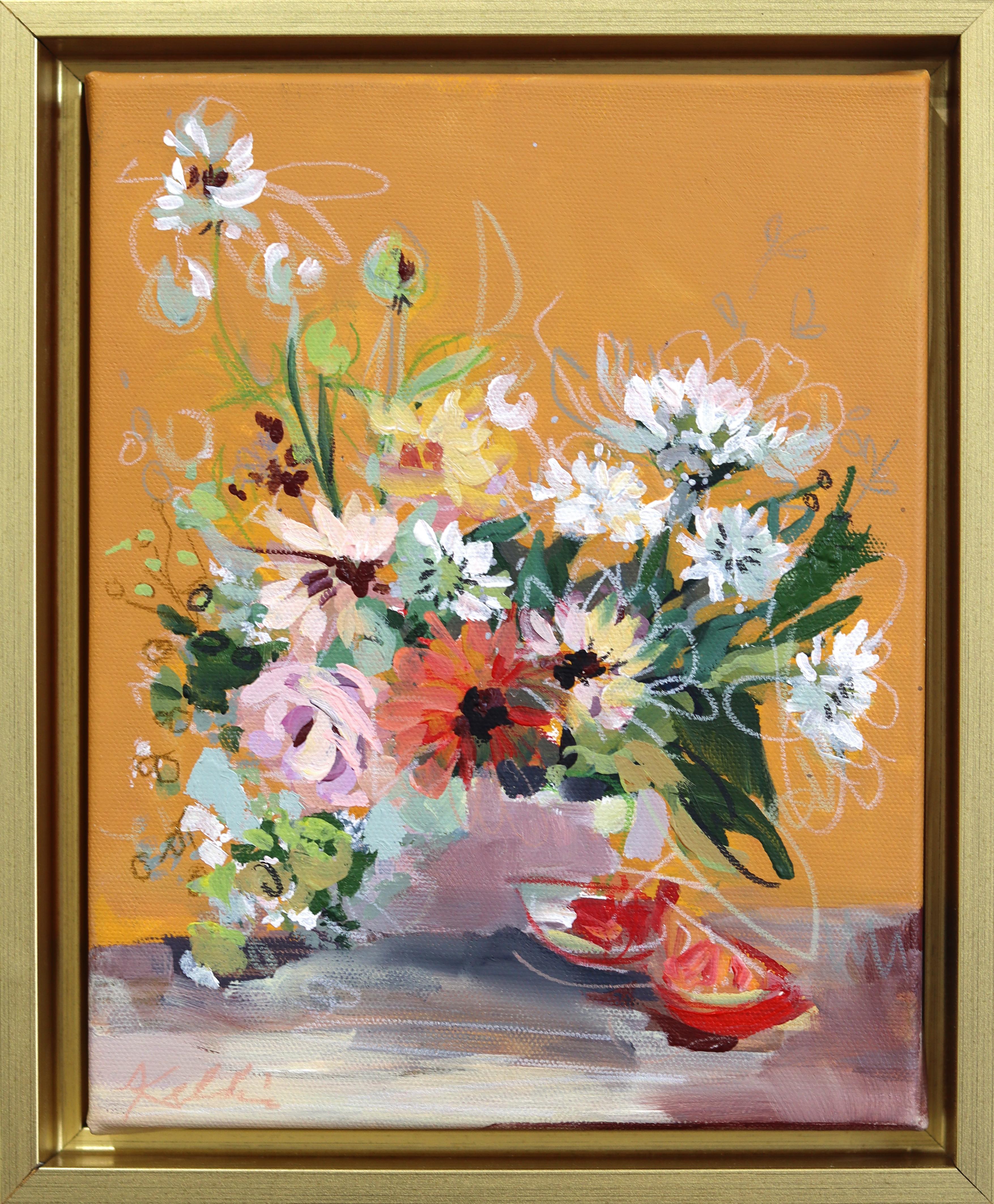 Tomato Wedge - Abstrakte Farbe getränkt floralen Stillleben Mixed Media Kunstwerk – Mixed Media Art von Kellie Newsome