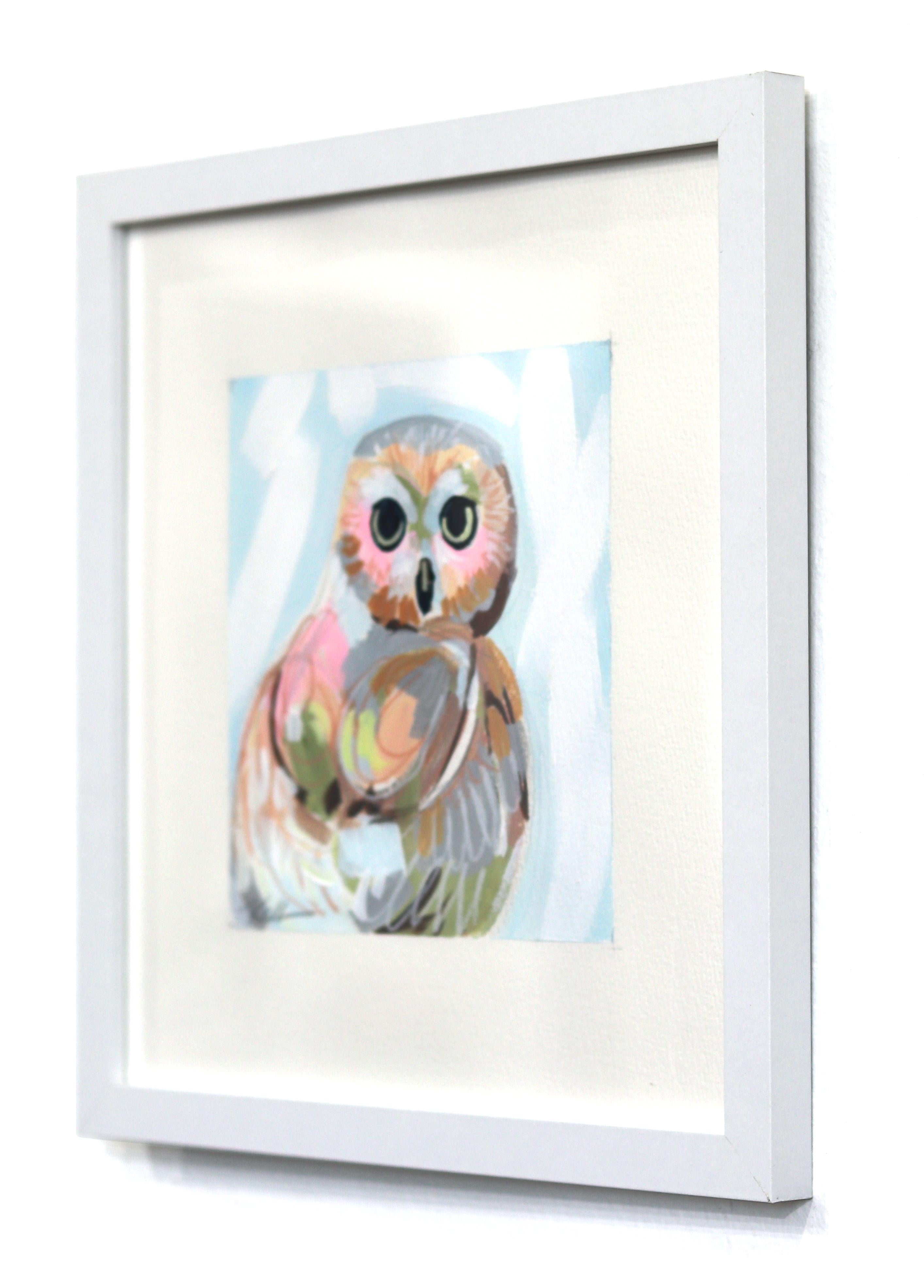 Tootsie Pop - Pintura Abstracta Búho sobre Papel Enmarcada en venta 1