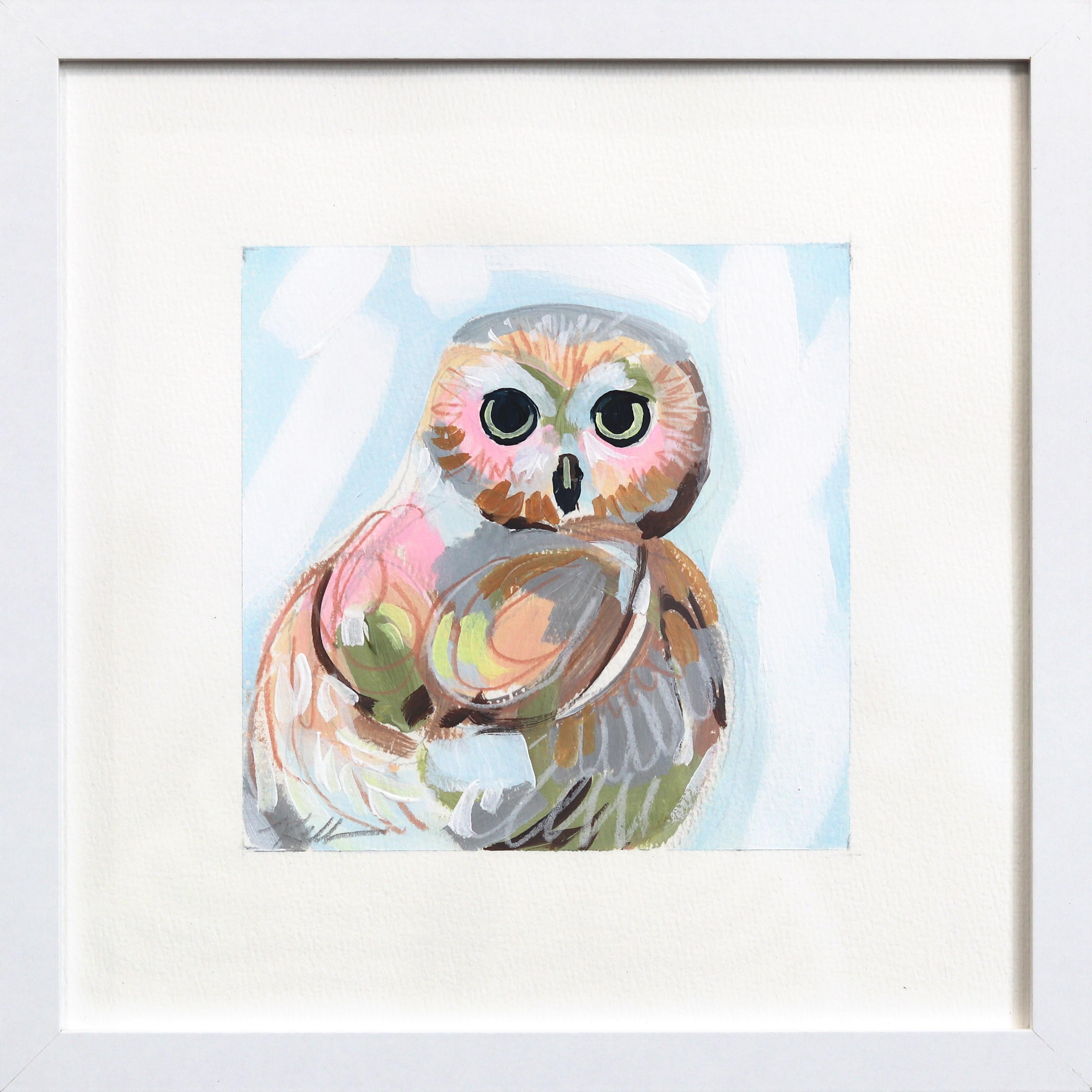 Tootsie Pop - Pintura Abstracta Búho sobre Papel Enmarcada - Mixed Media Art de Kellie Newsome