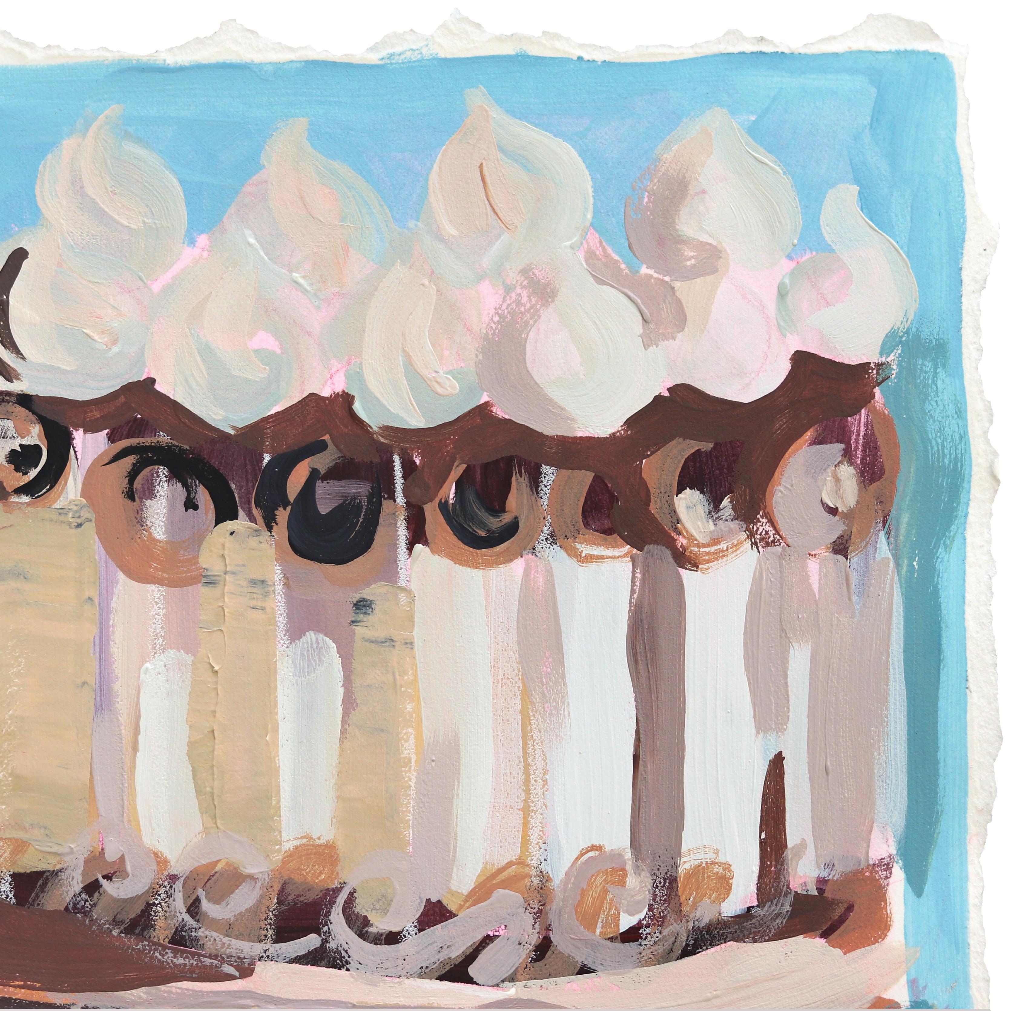 Triplo cioccolato - Natura morta colorata di un dessert dipinta su carta - Still-Life Painting Grigio di Kellie Newsome