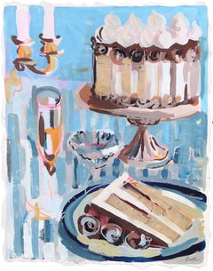 Triple chocolat - Nature morte au dessert colorée sur papier