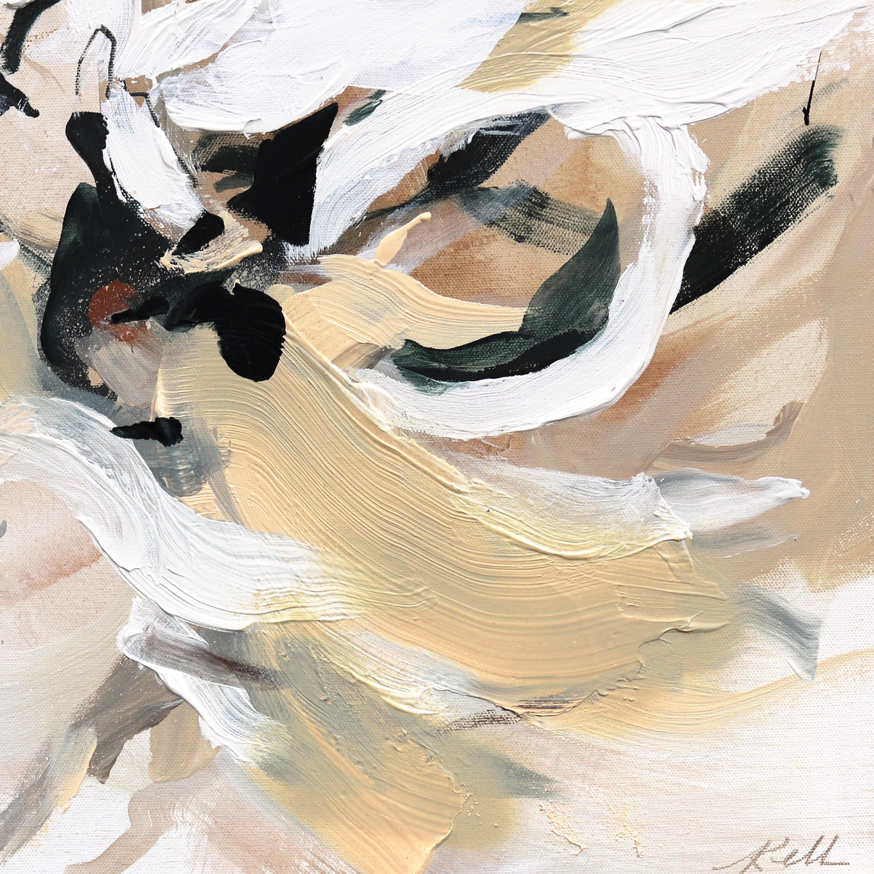 Unbraiding In The Sun - Espressionista astratto Neutro Beige Floreale - Painting Contemporaneo di Kellie Newsome