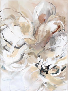 Unbraiding In The Sun - Abstract Expressionist Neutral Beige Floral