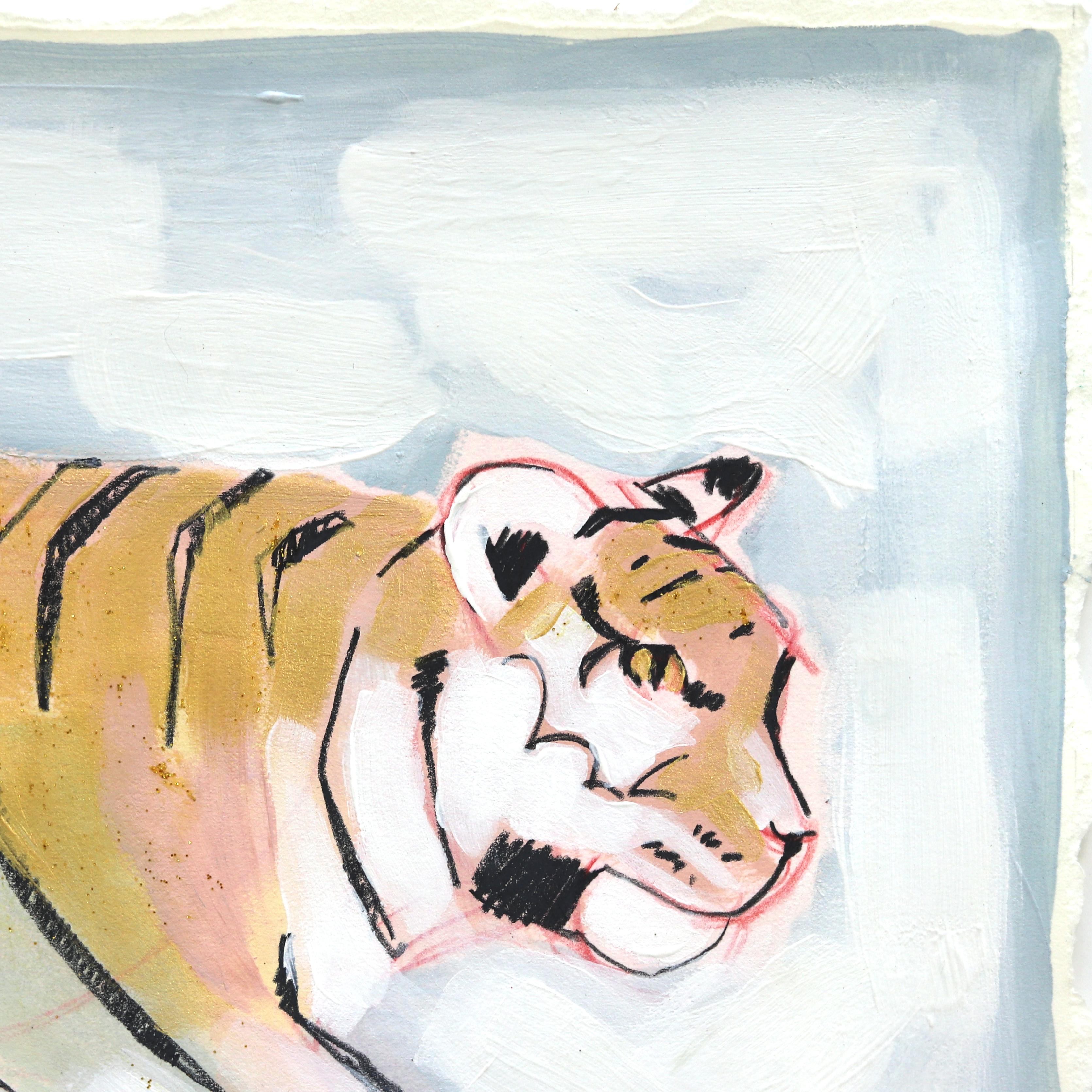 Paseo de la Fama (A la derecha) - Pintura figurativa Tigre sobre papel - Mixed Media Art Contemporáneo de Kellie Newsome