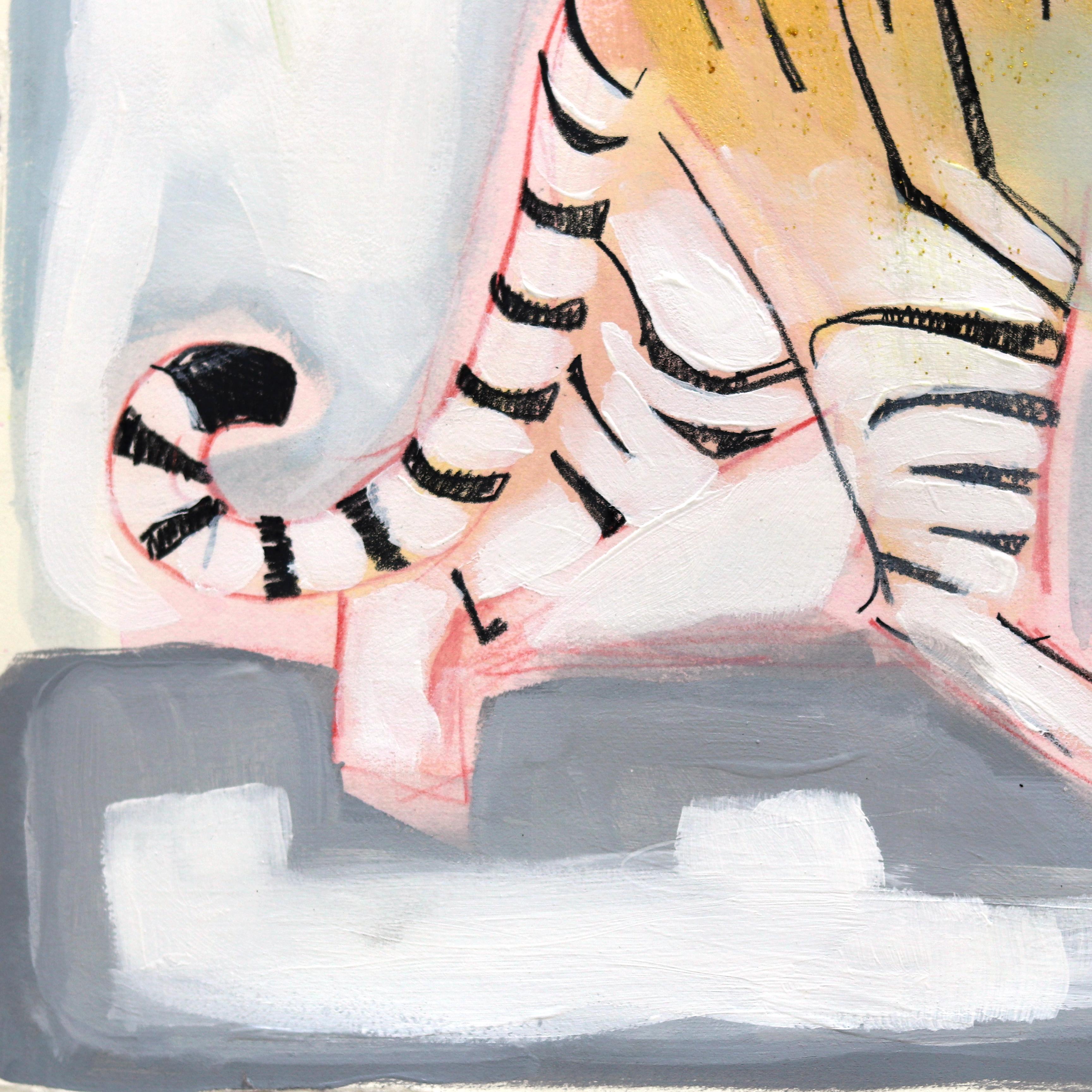 Paseo de la Fama (A la derecha) - Pintura figurativa Tigre sobre papel en venta 2