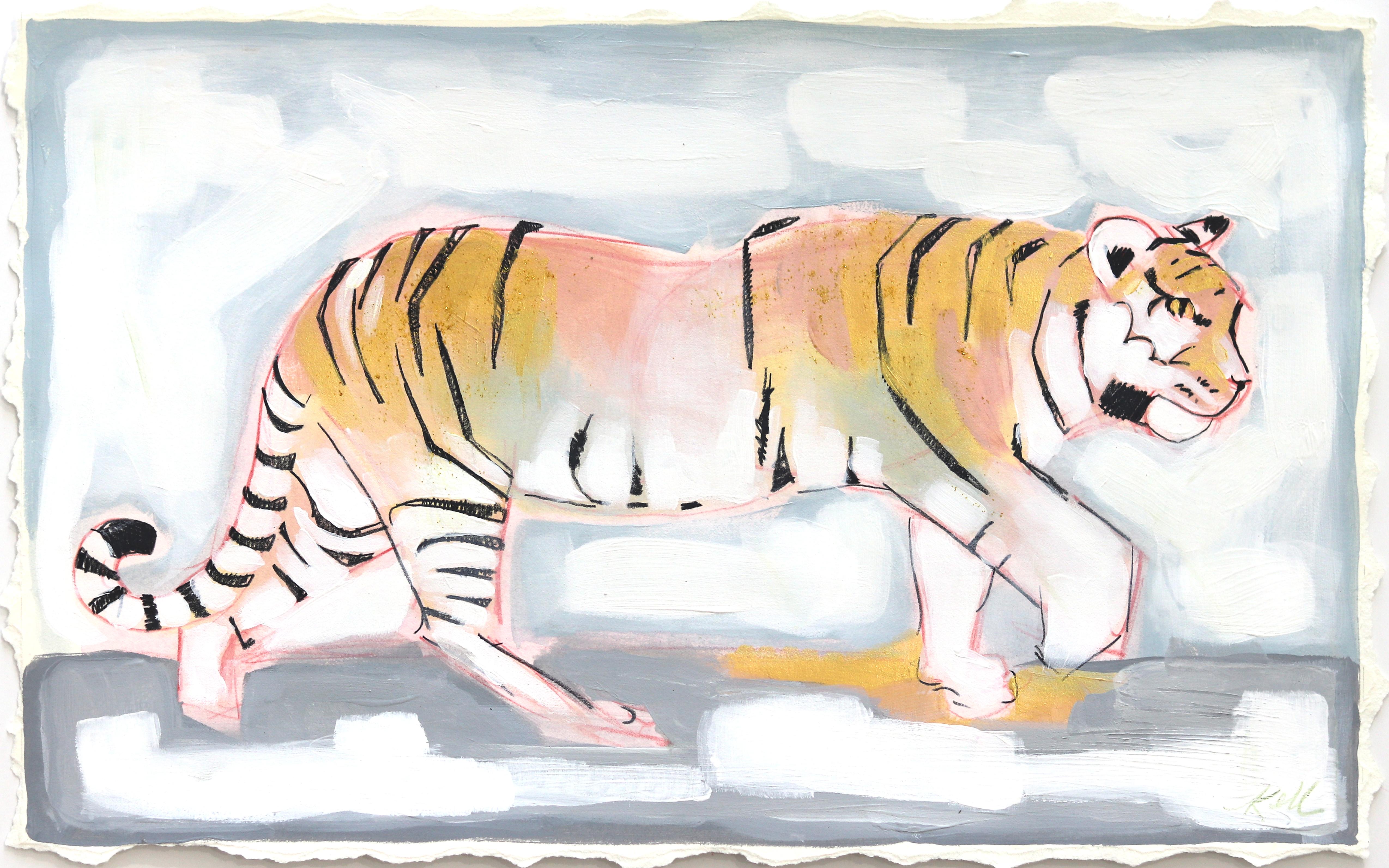 Paseo de la Fama (A la derecha) - Pintura figurativa Tigre sobre papel